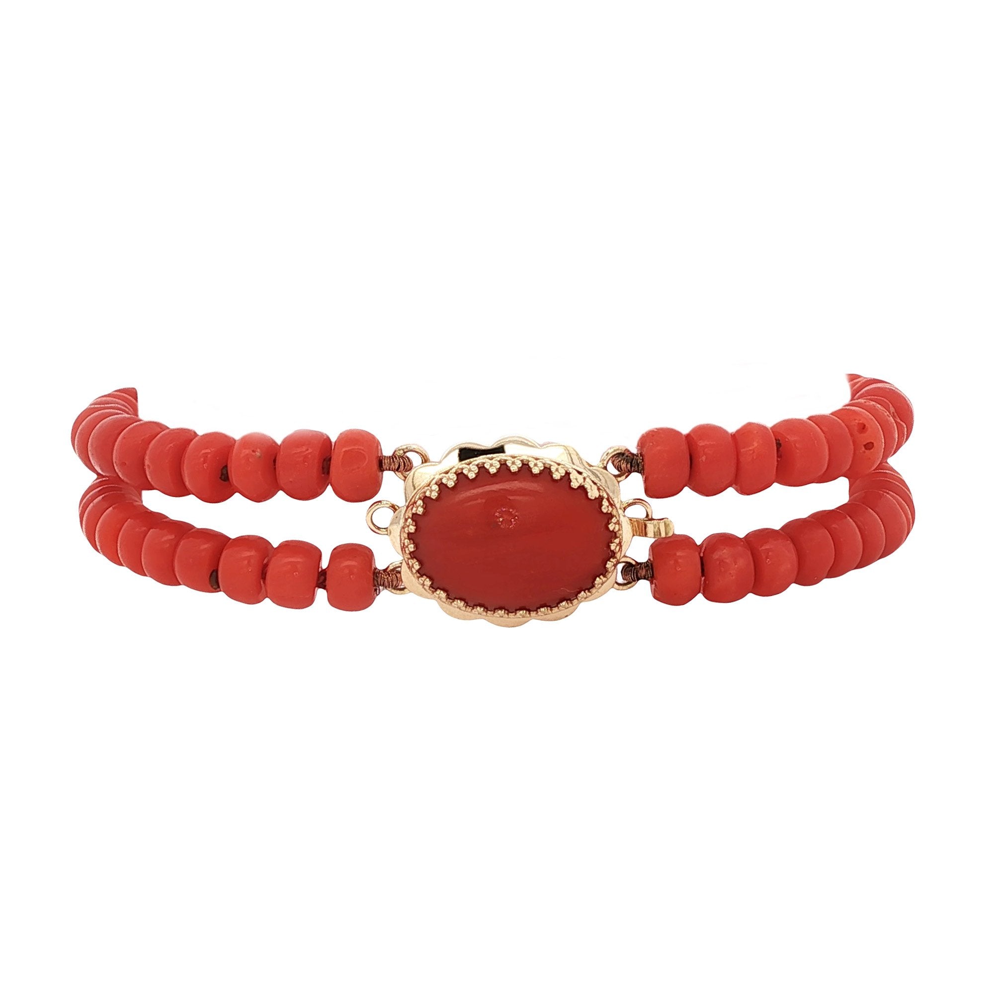 Vintage bloedkoraal armband met gouden sluiting 14 kt