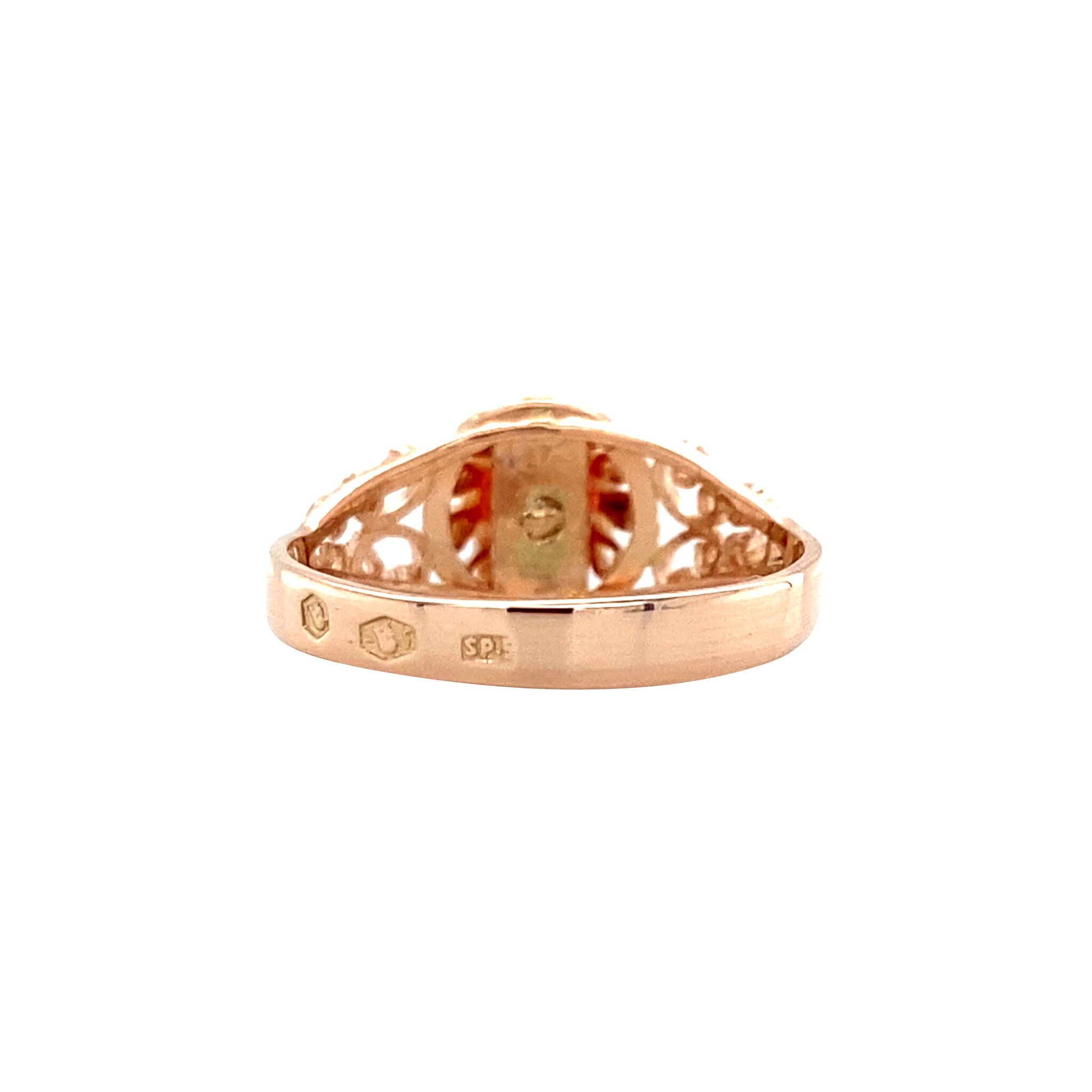 Roségouden vintage ring met bloedkoraal 14 krt