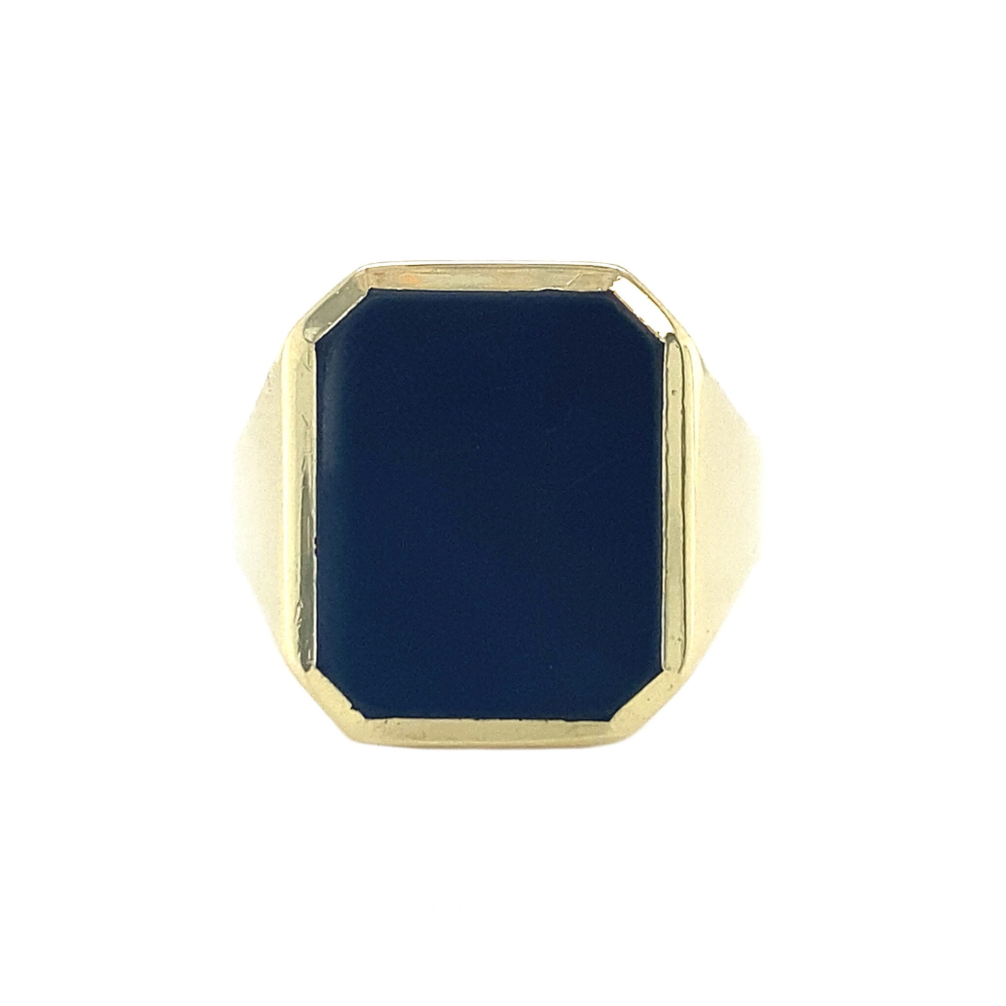 Gold signet ring with blue agate 14 kt