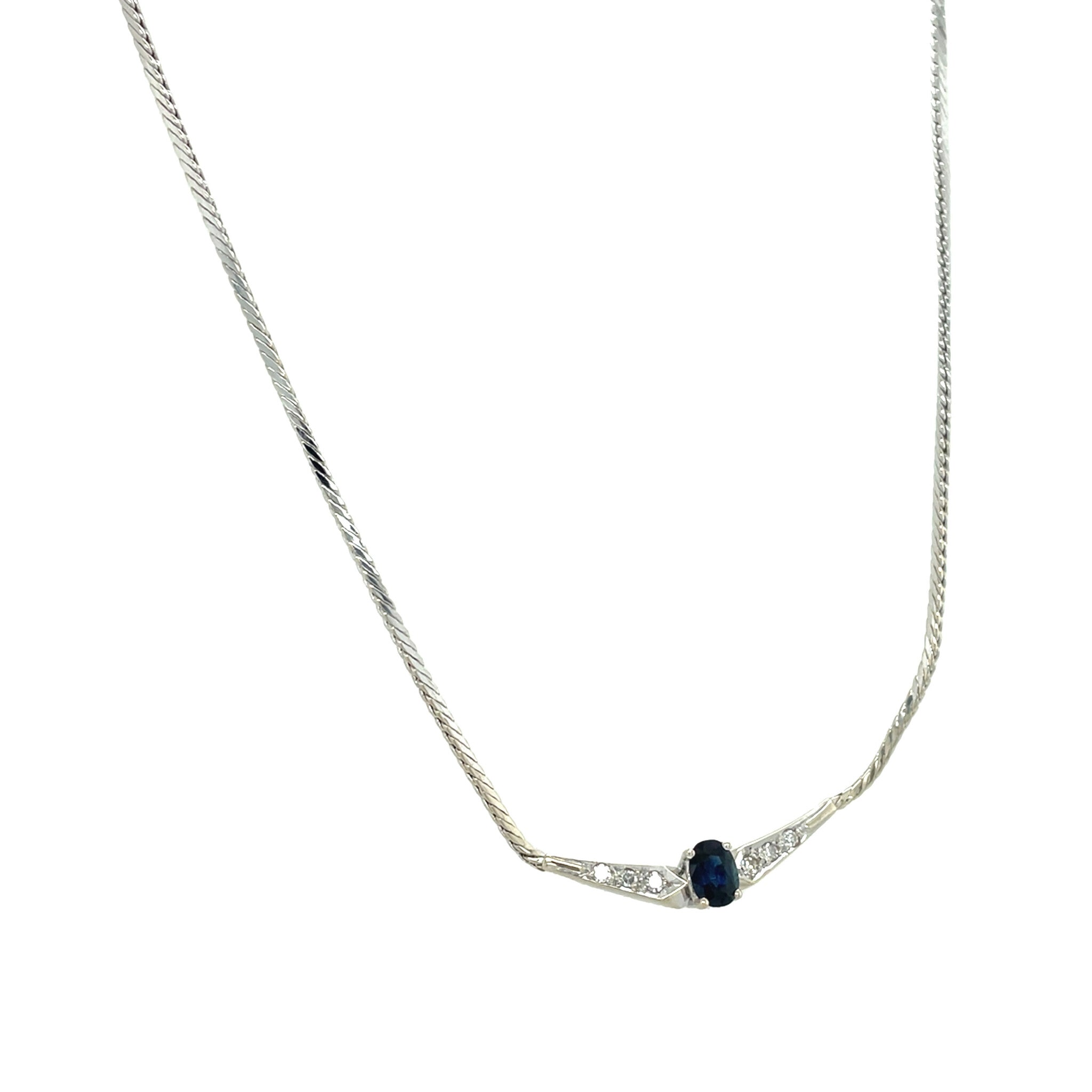 Witgouden vintage collier met saffier en diamant 14 kt
