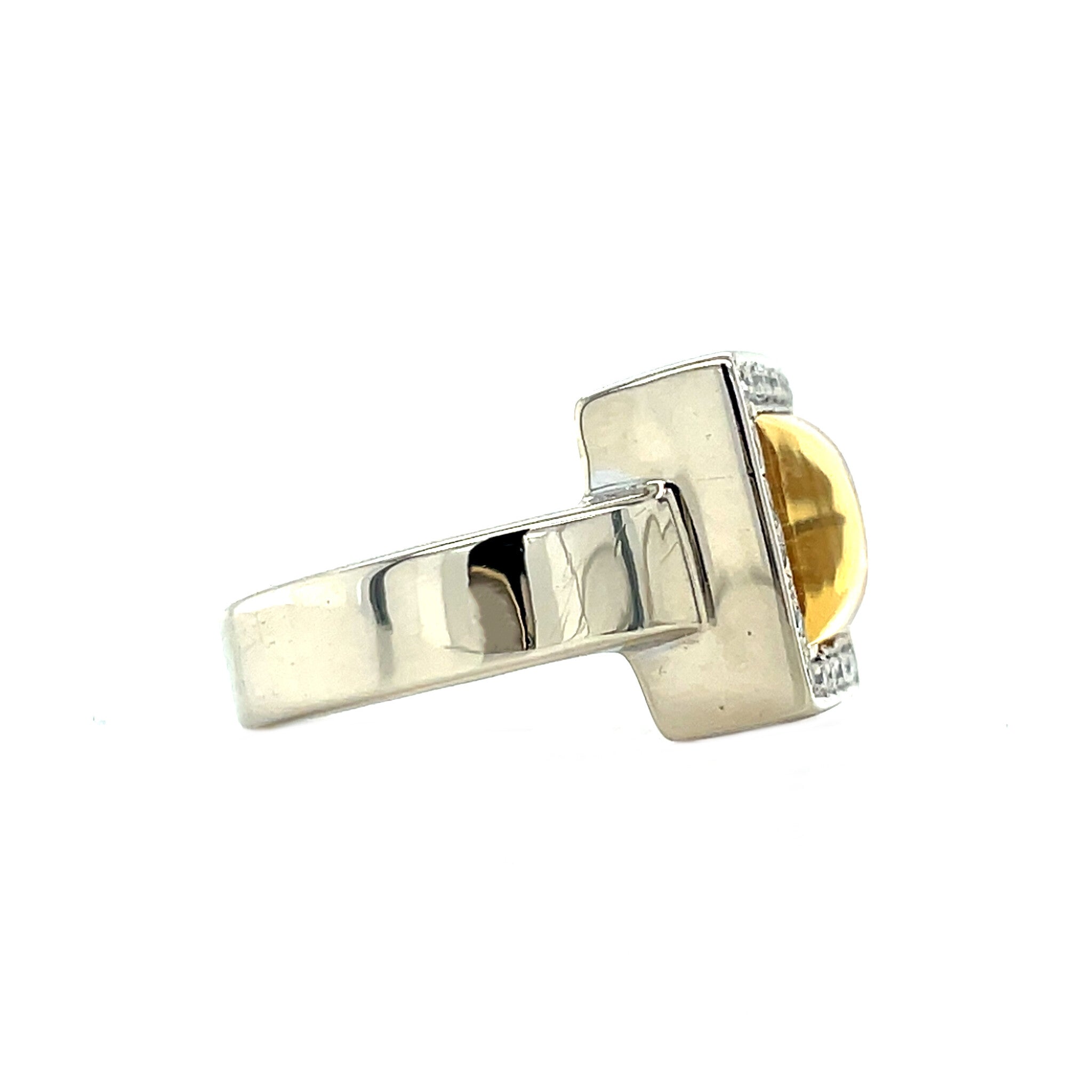 White gold vintage entourage ring with citrine and diamond 18 kt