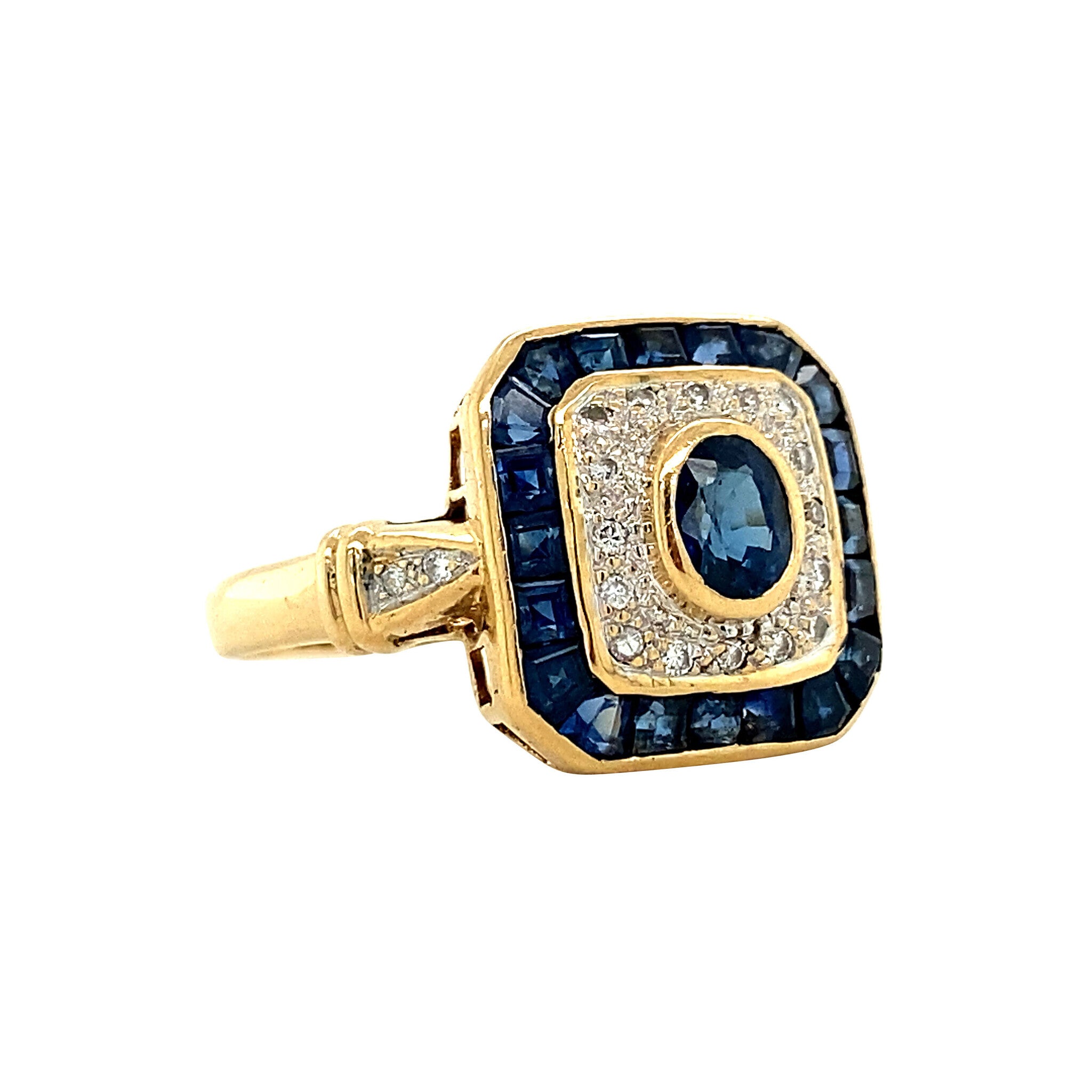 18 kt gold ring with sapphire and diamond