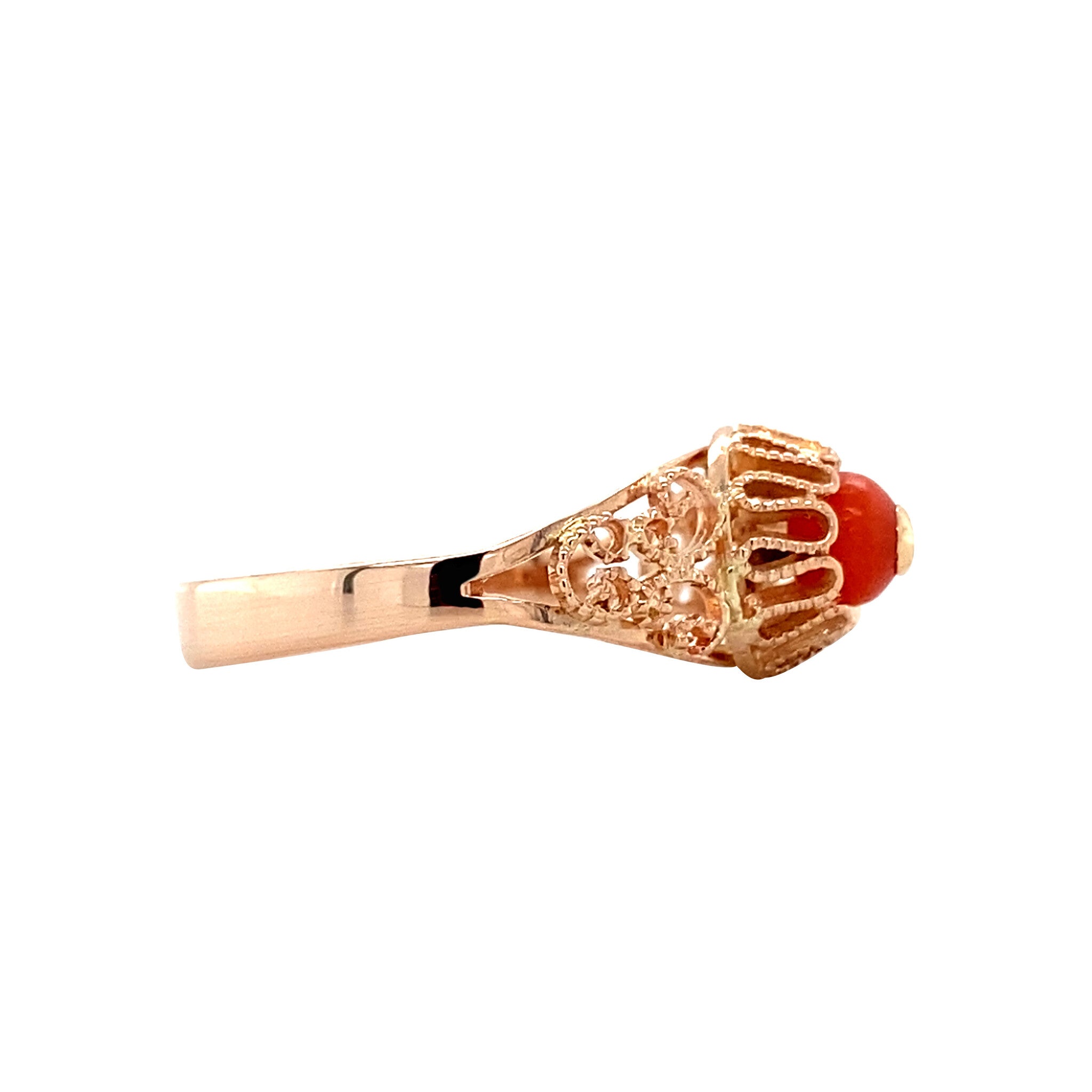 Roségouden vintage ring met bloedkoraal 14 krt