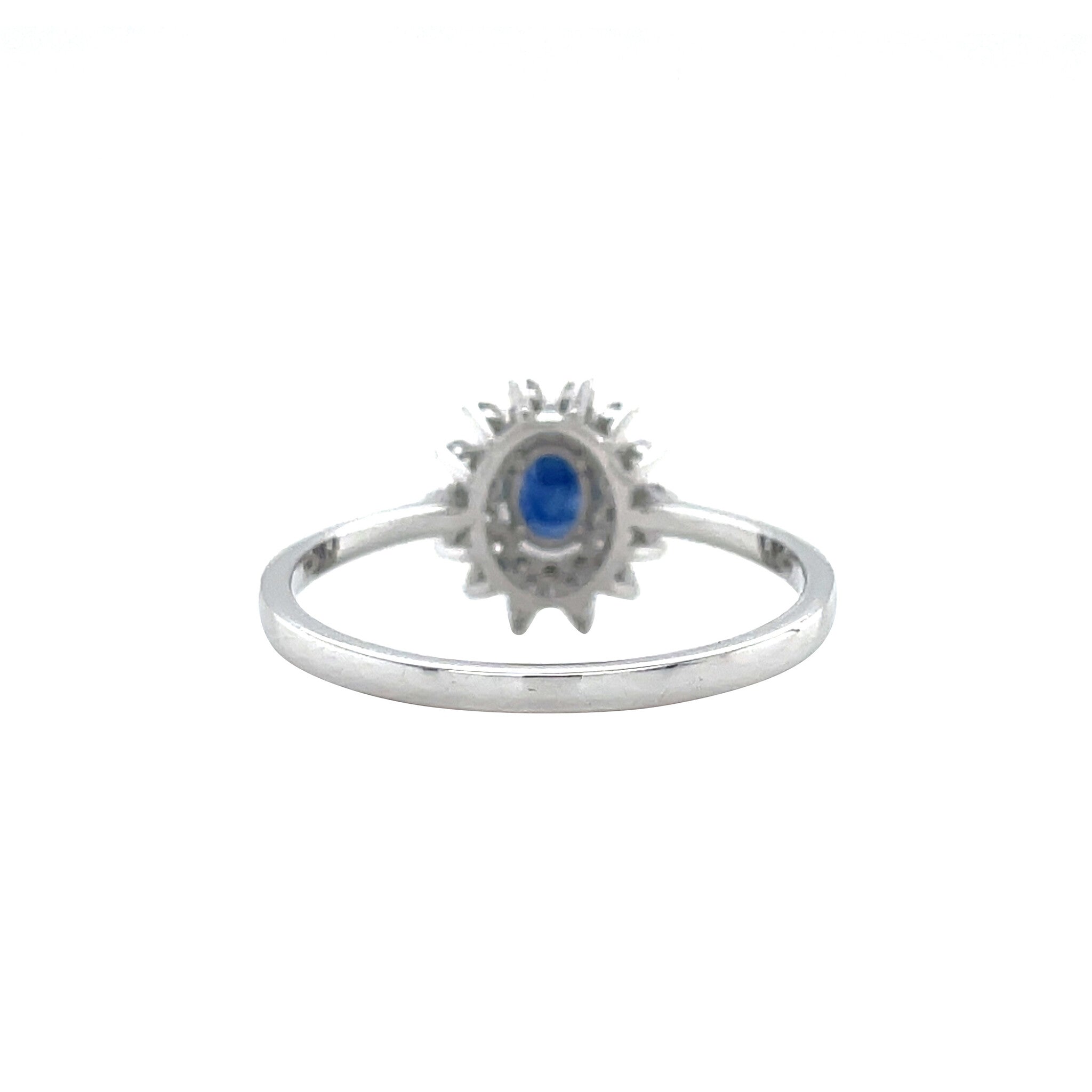 Witgouden vintage dubbele entourage ring met saffier en diamant 14 krt