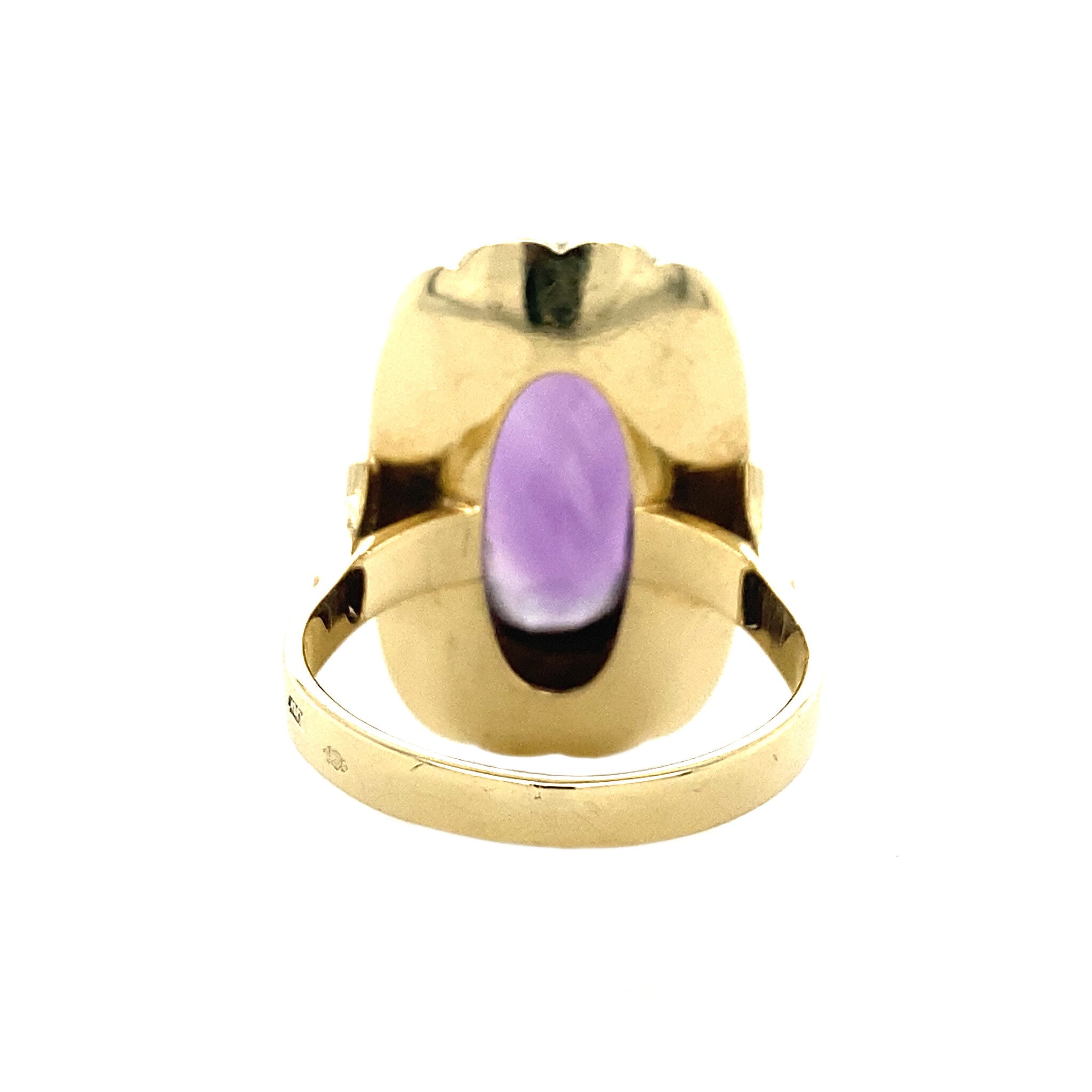 Gouden ring met amethist en parel 14 krt