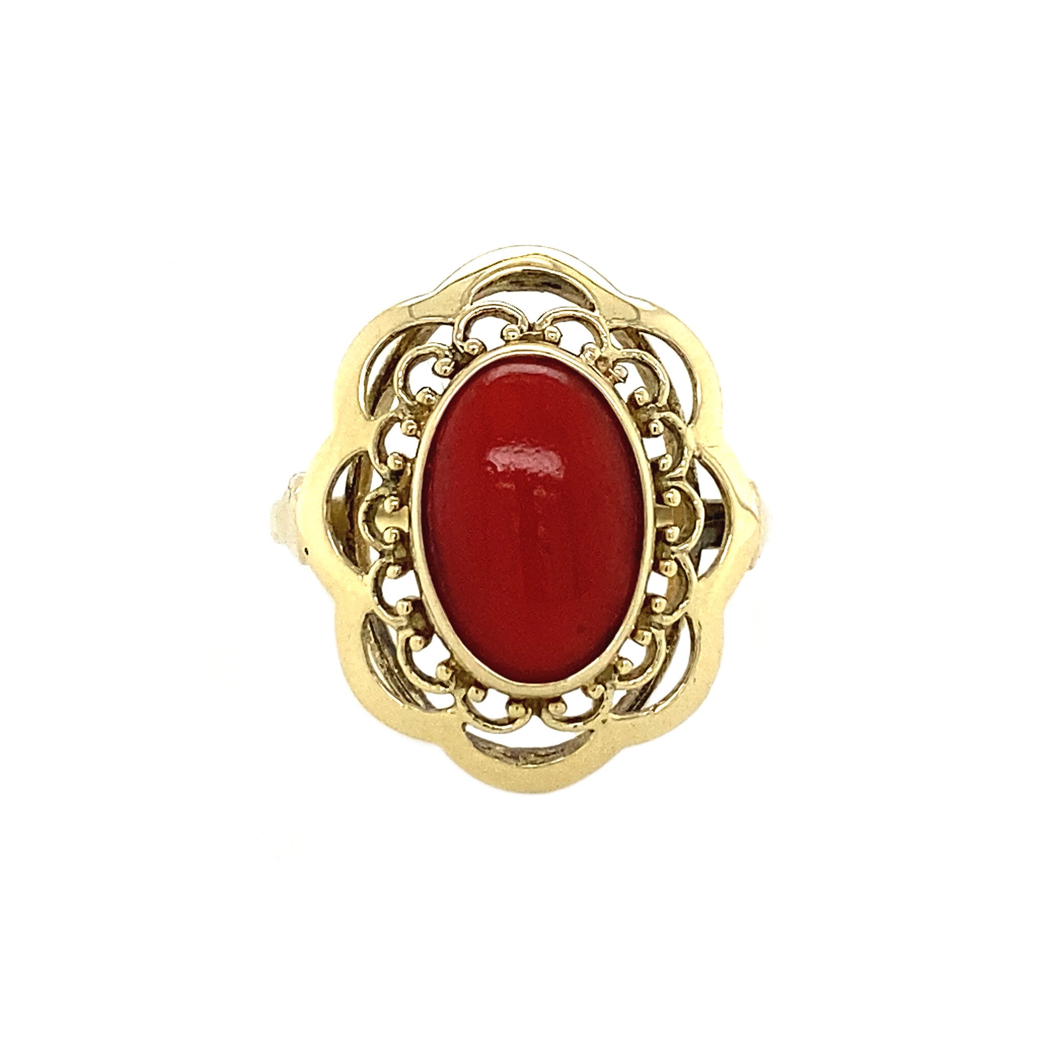 Gold ring with blood coral 14 krt