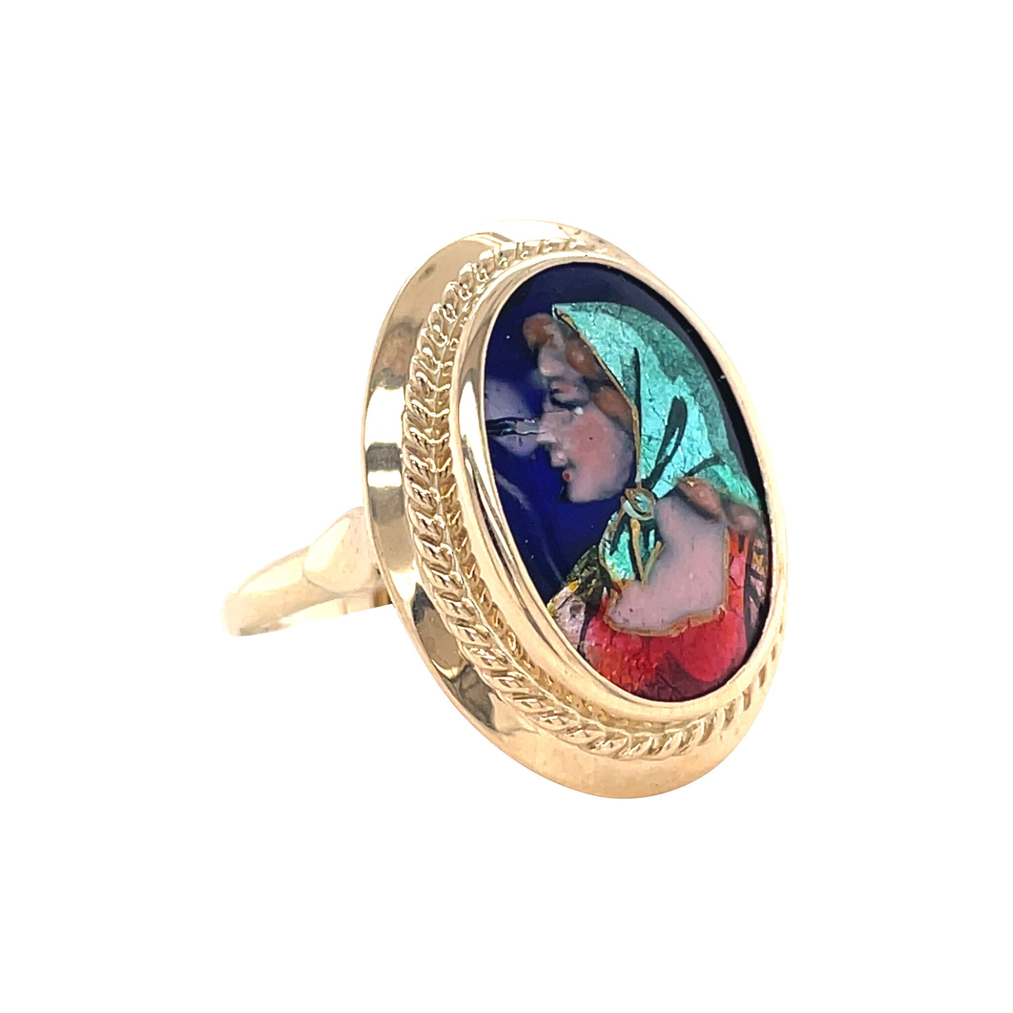 Vintage gold ring with Limoges enamel, 14 kt