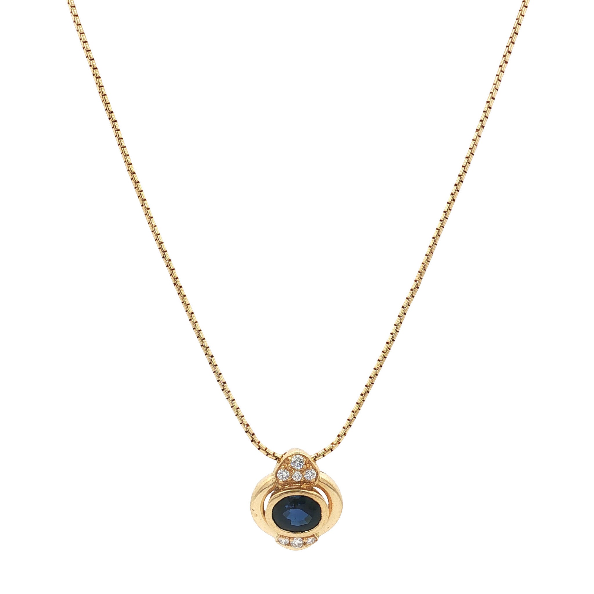 Gouden vintage collier met hanger met saffier en diamant 18 kt