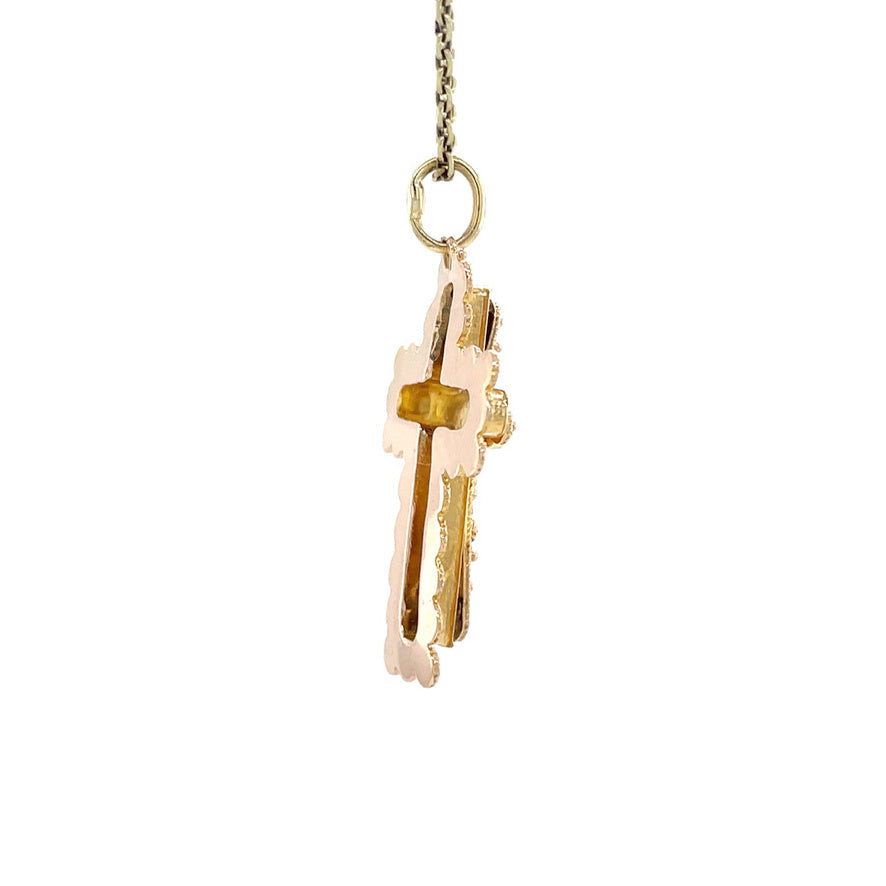 Gouden vintage kruis hanger met kleursteen 14 kt