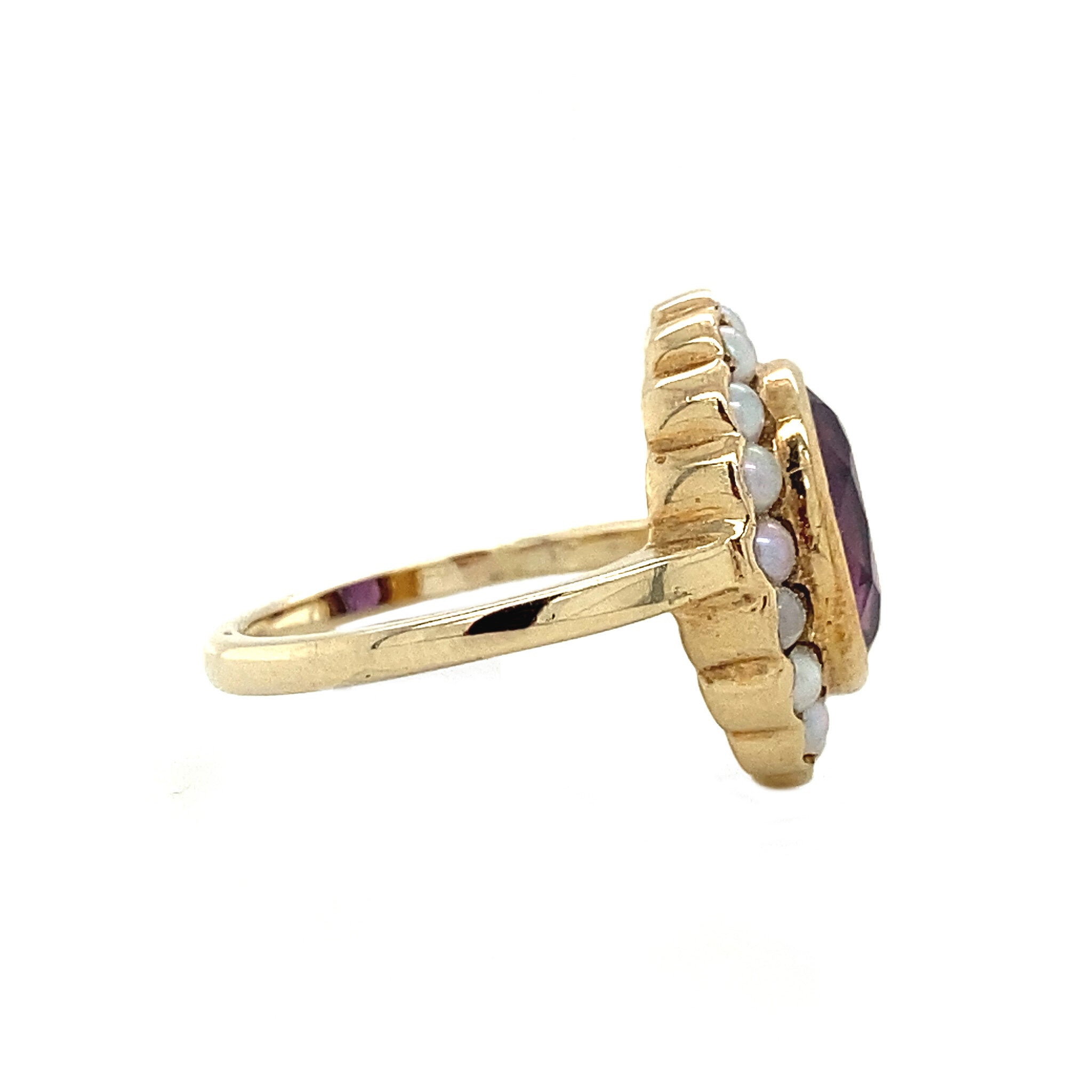 Ring with amehist and pearl 9 krt