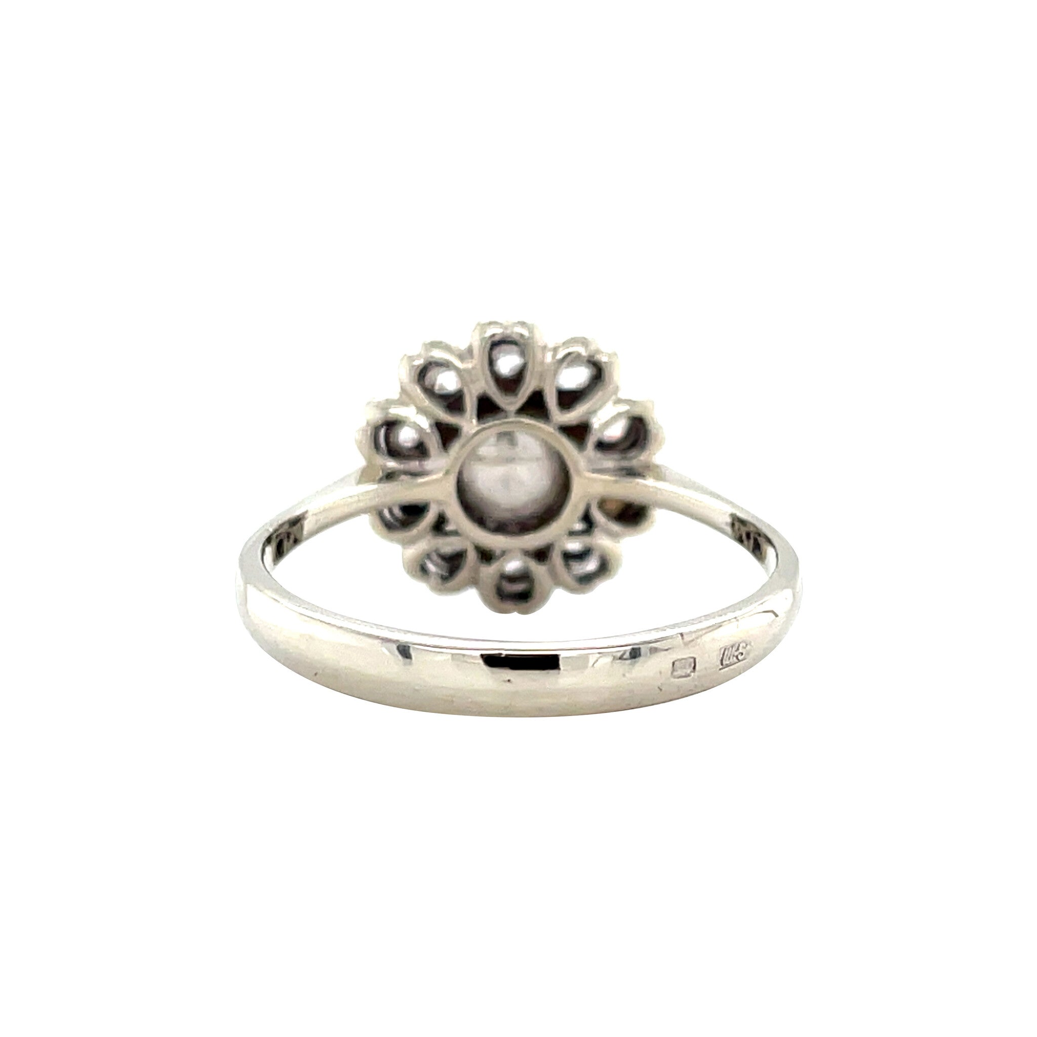 Witgouden vintage entourage ring met parel en spinel 18 krt