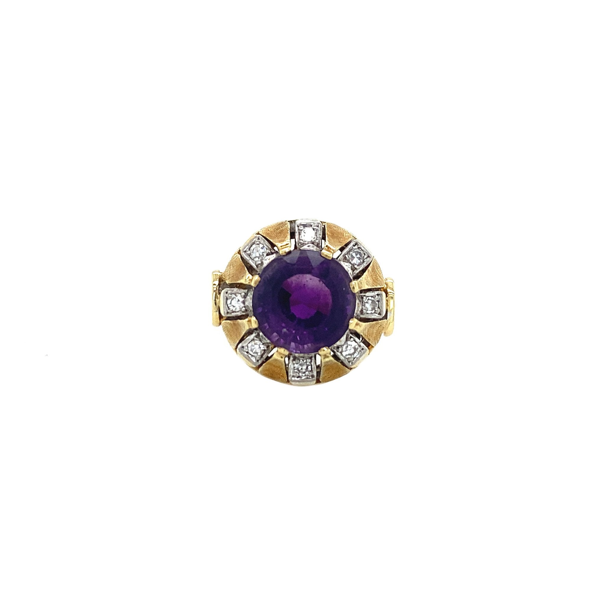Gouden ring met amethist en diamant 14 krt