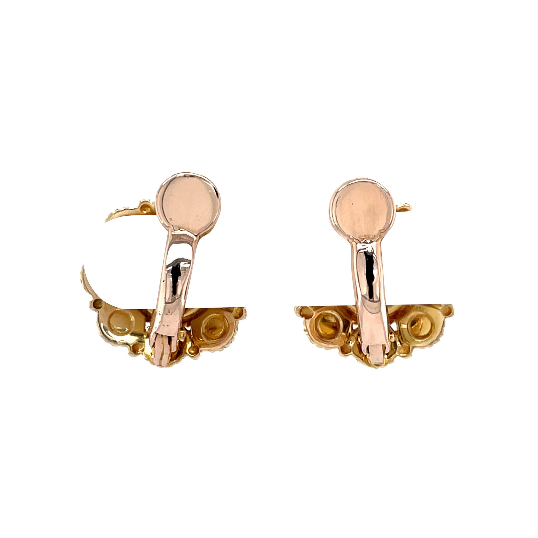 Vintage gold entourage clip-on earrings with garnet, 14 kt