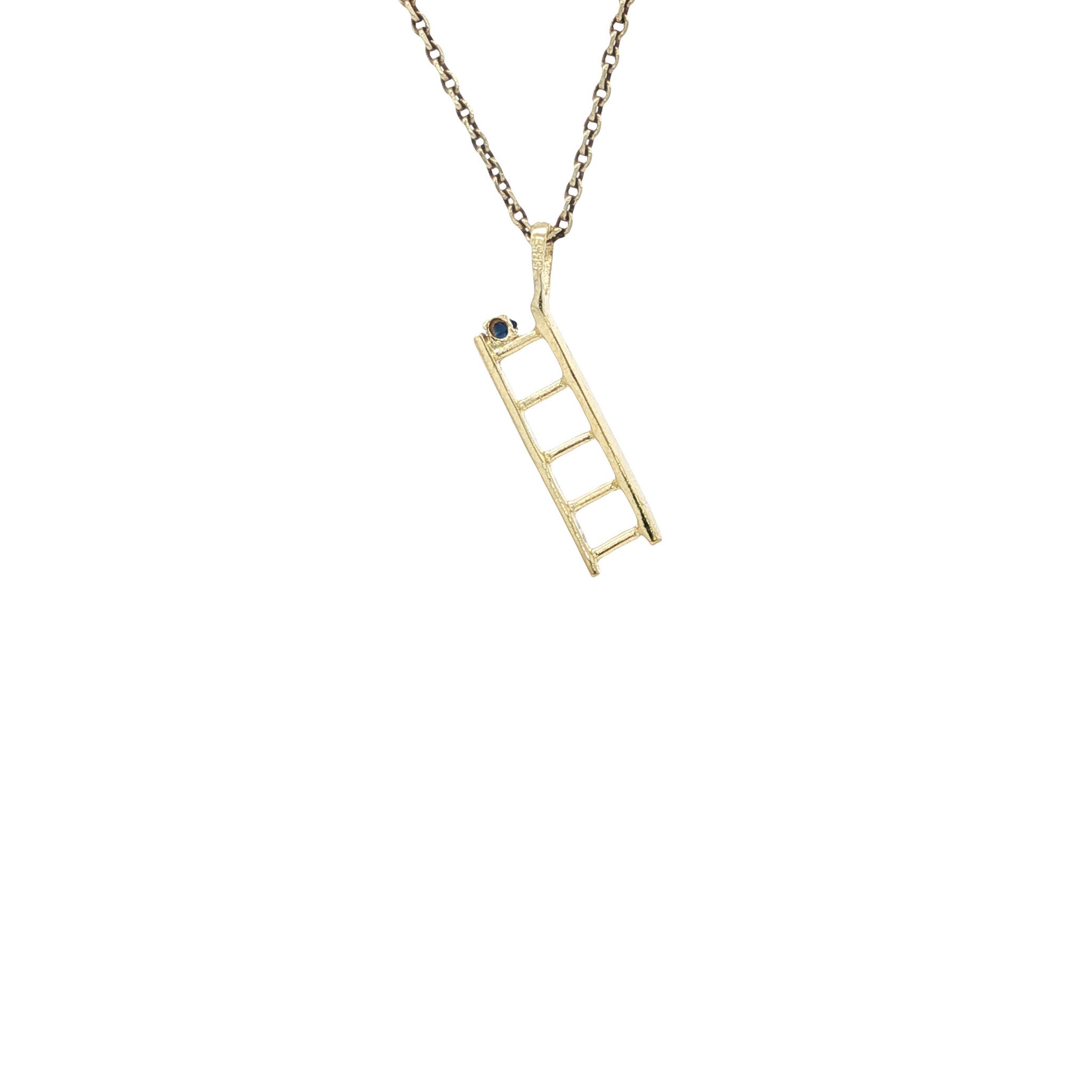Gouden vintage ladder hanger met saffier 14 kt