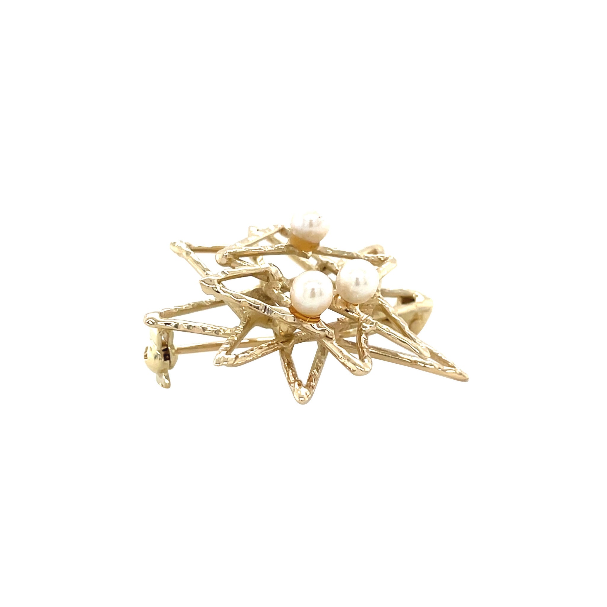 Gold vintage brooch with pearl 14 kt