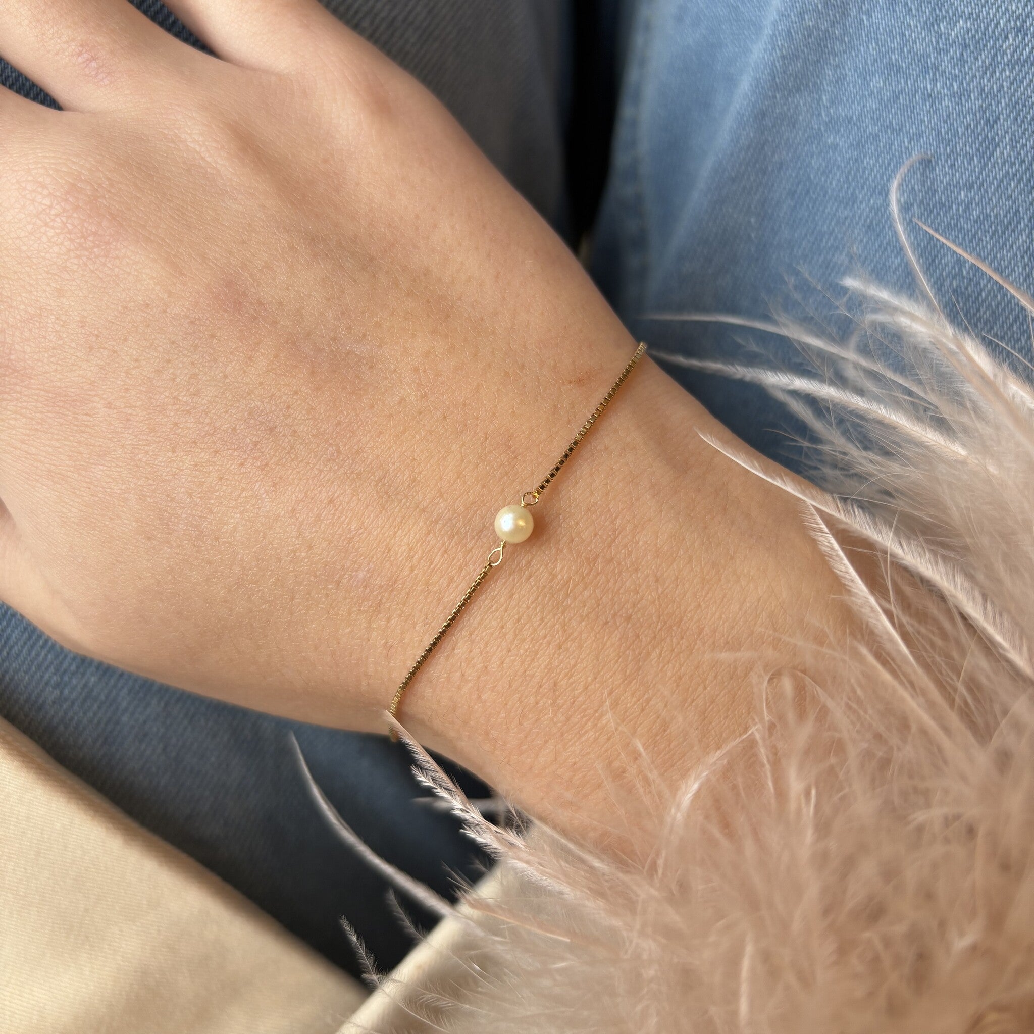 14 kt gold Venetian bracelet with pearl
