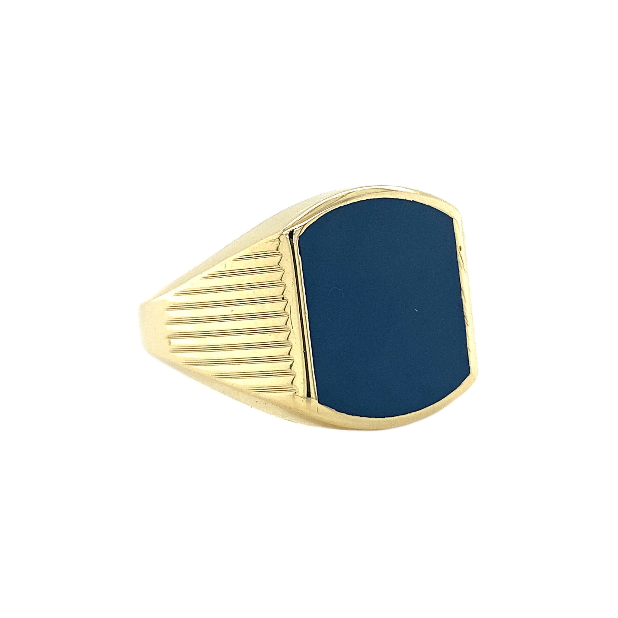 Gold signet ring with blue layered stone 14 kt