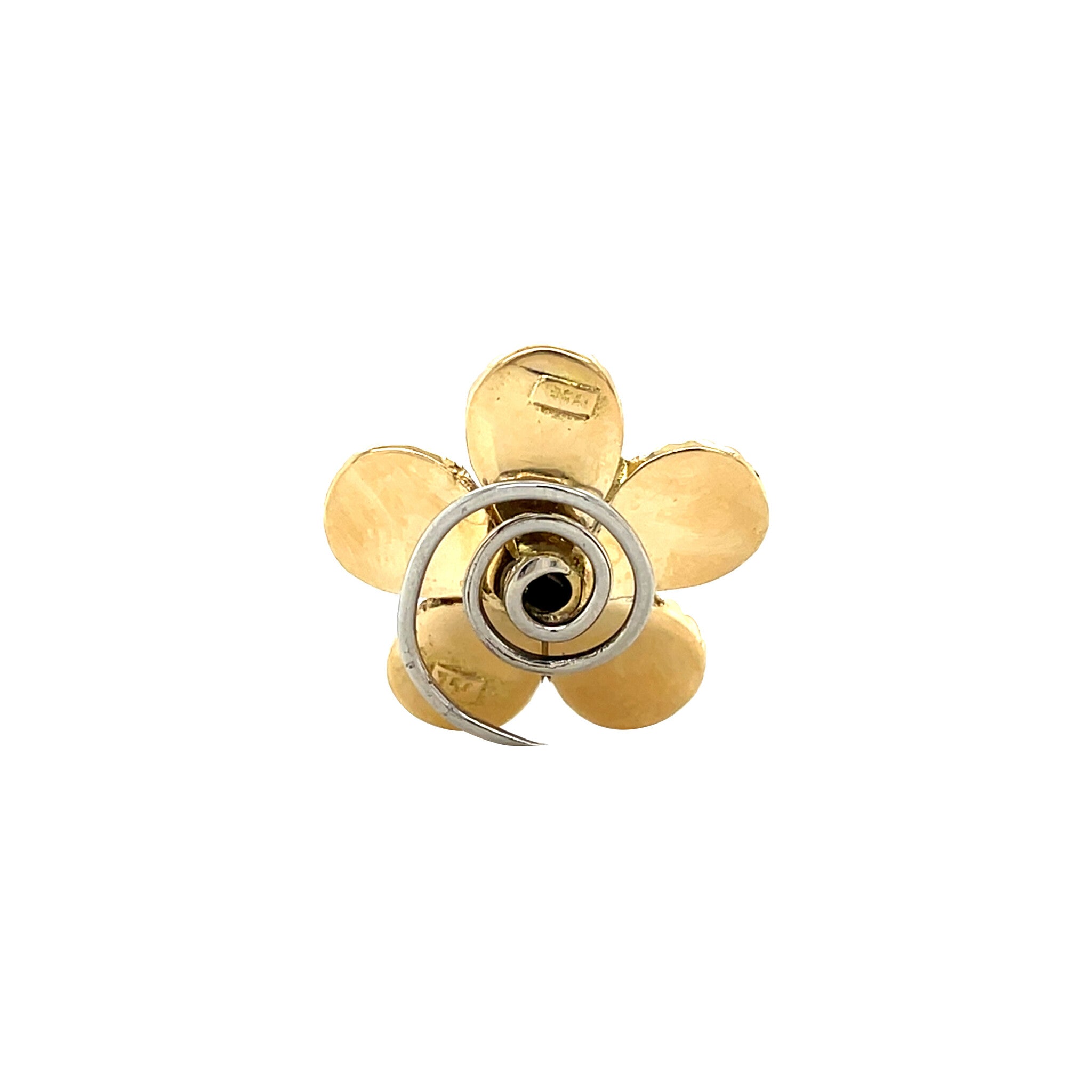 Gouden vintage bloem broche met emaille 18 krt