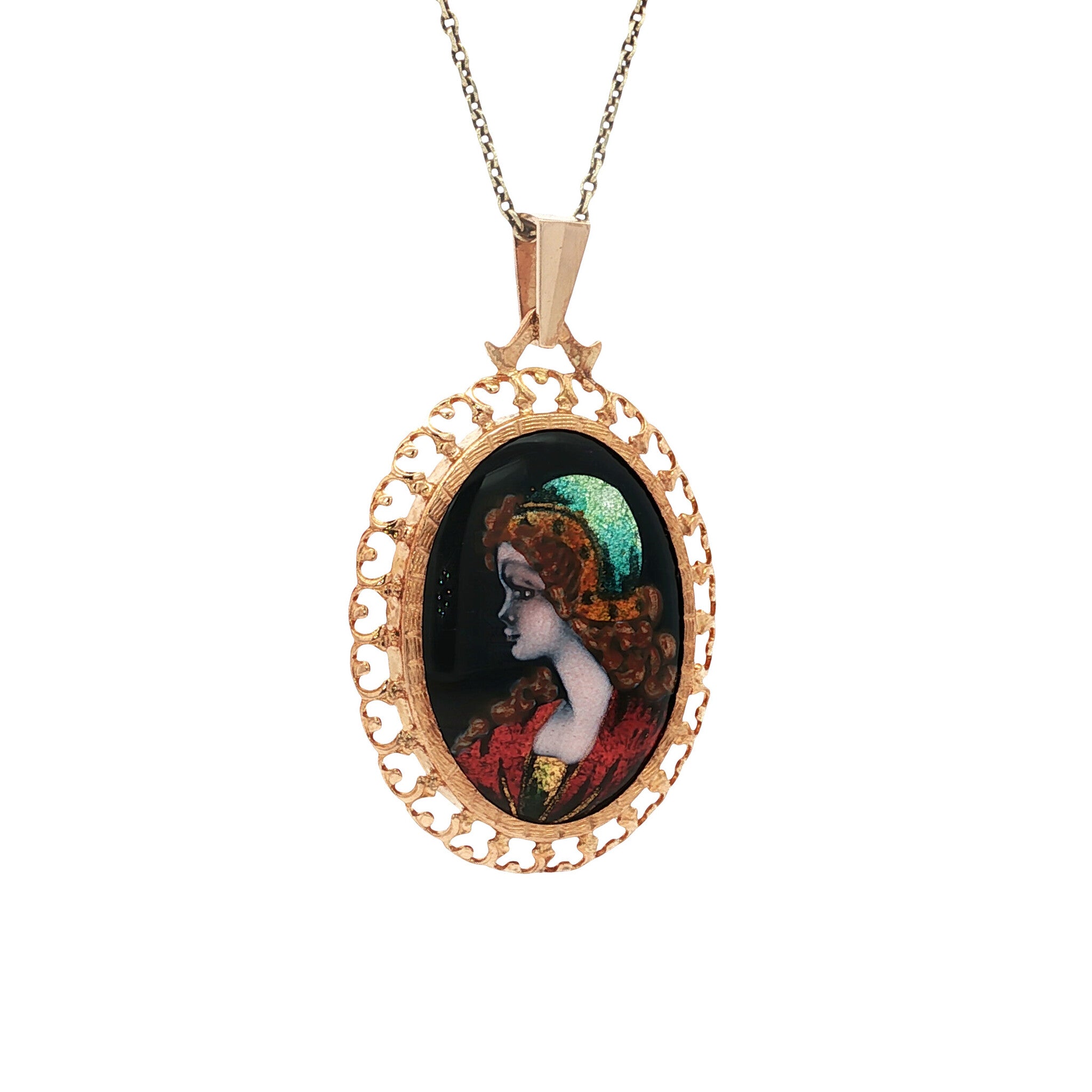 Gouden vintage hanger met emaille 18 kt