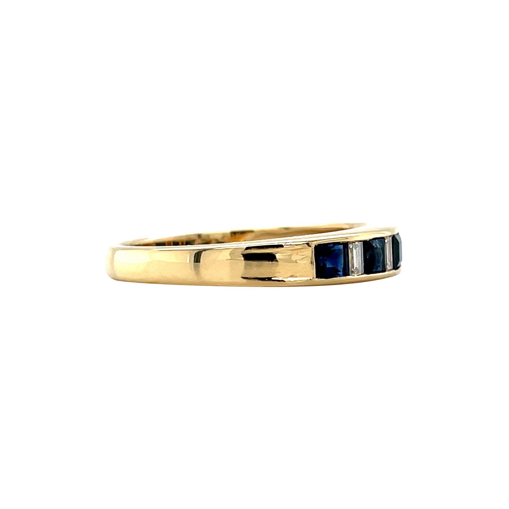 Gouden vintage memoire ring met saffier en diamant 18 krt