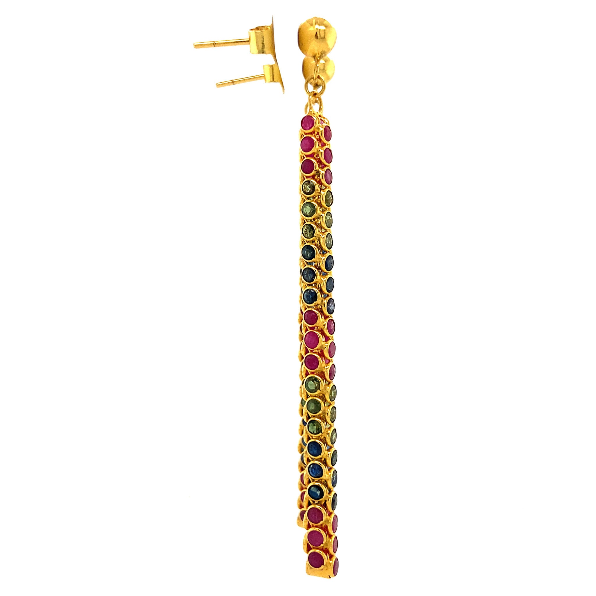 Gold earrings with emerald, ruby and sapphire 18 krt
