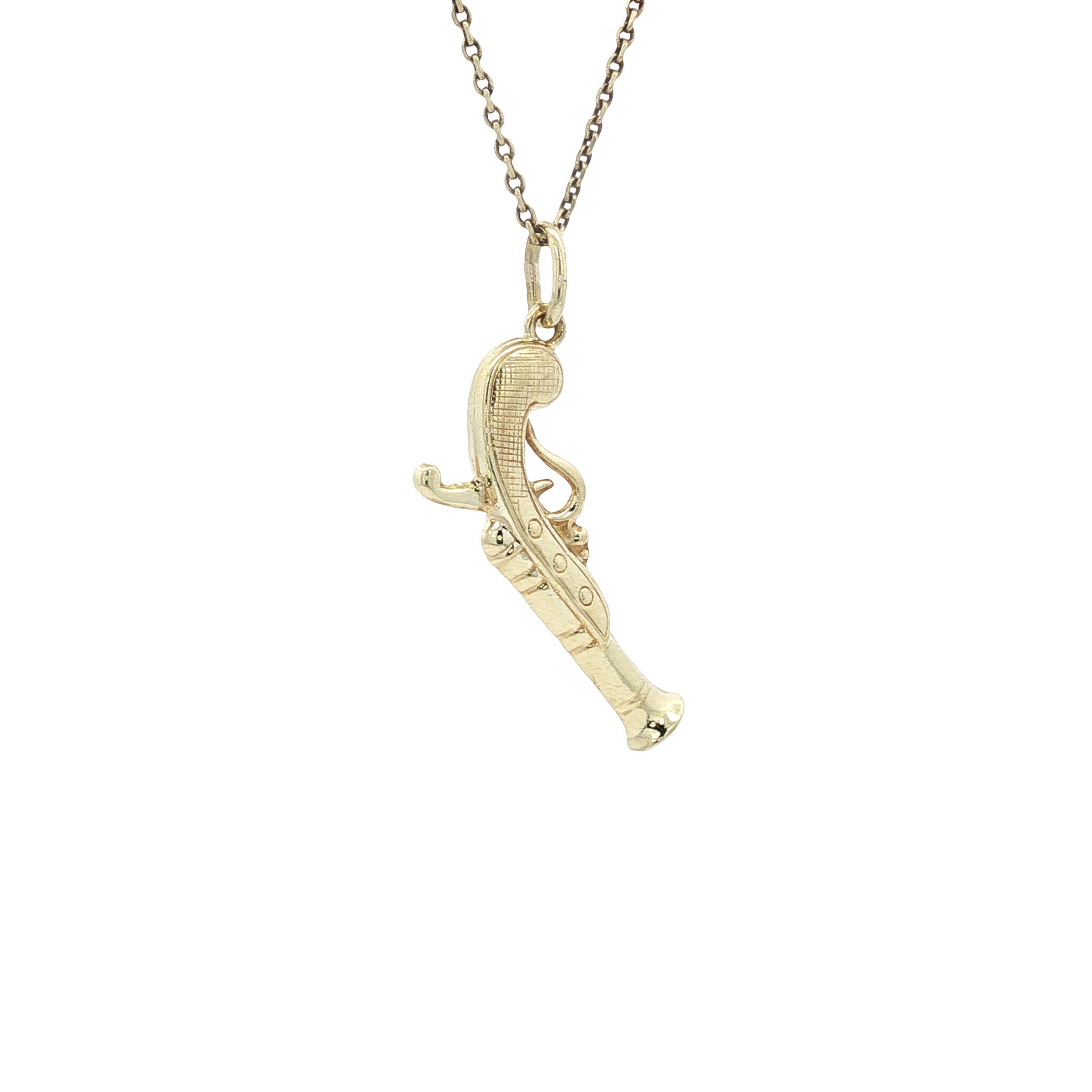 Gold vintage pistol pendant 14 kt