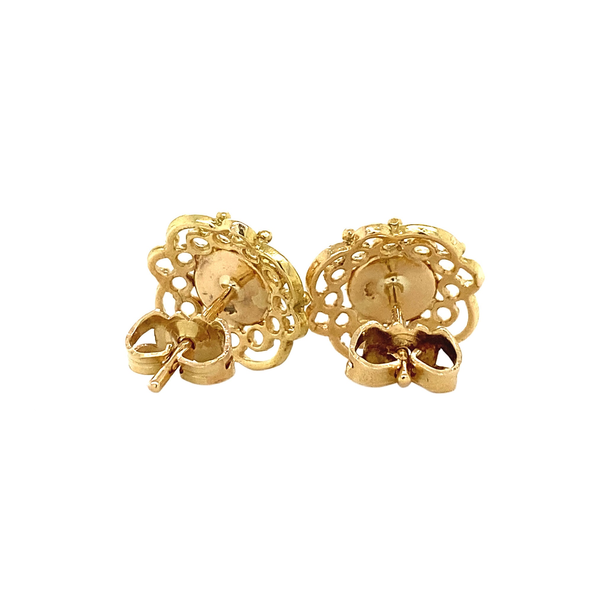 Gold stud earrings with garnet, 14 kt