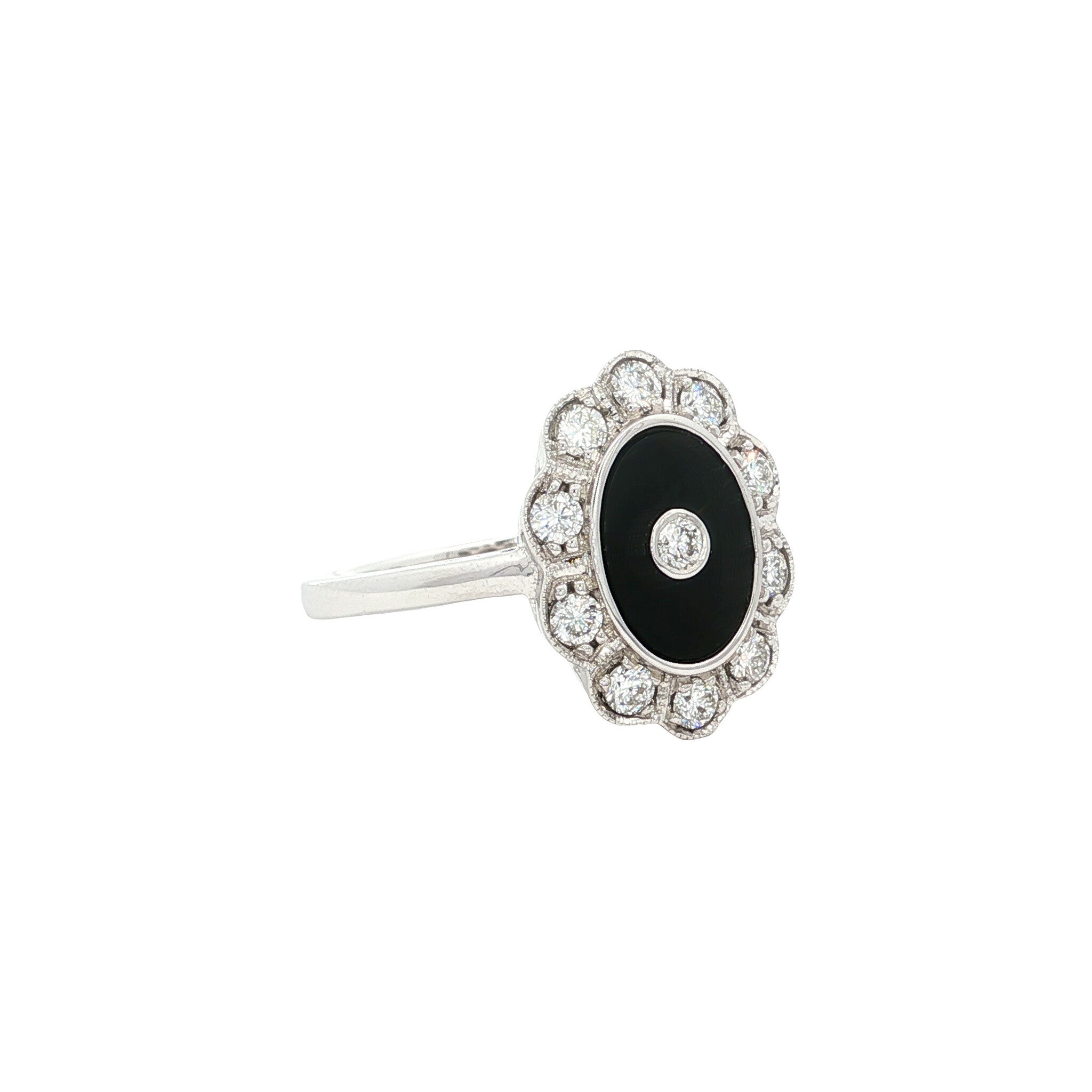 Gouden ring met diamant en onyx 14 kt