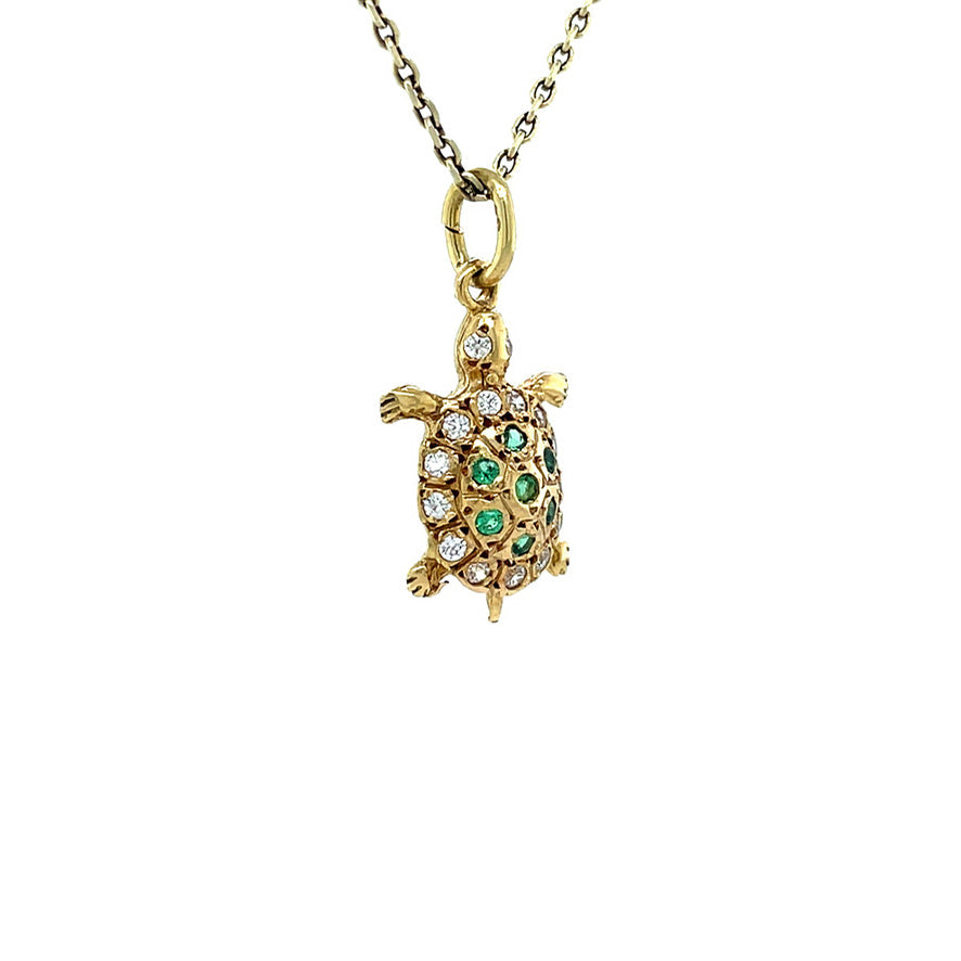 Gouden vintage schildpad hanger met spinel 14 kt