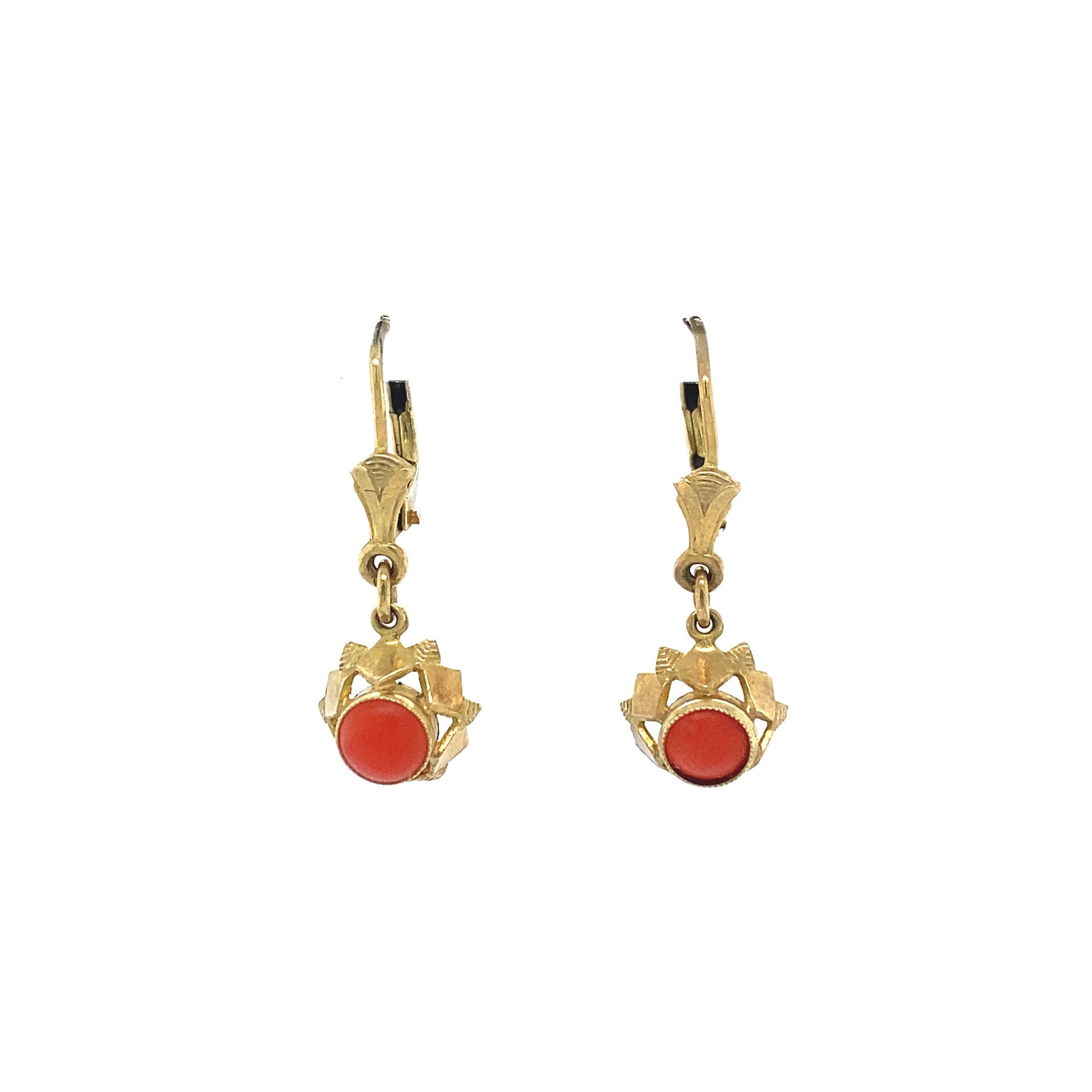 14 kt gold earrings with blood coral