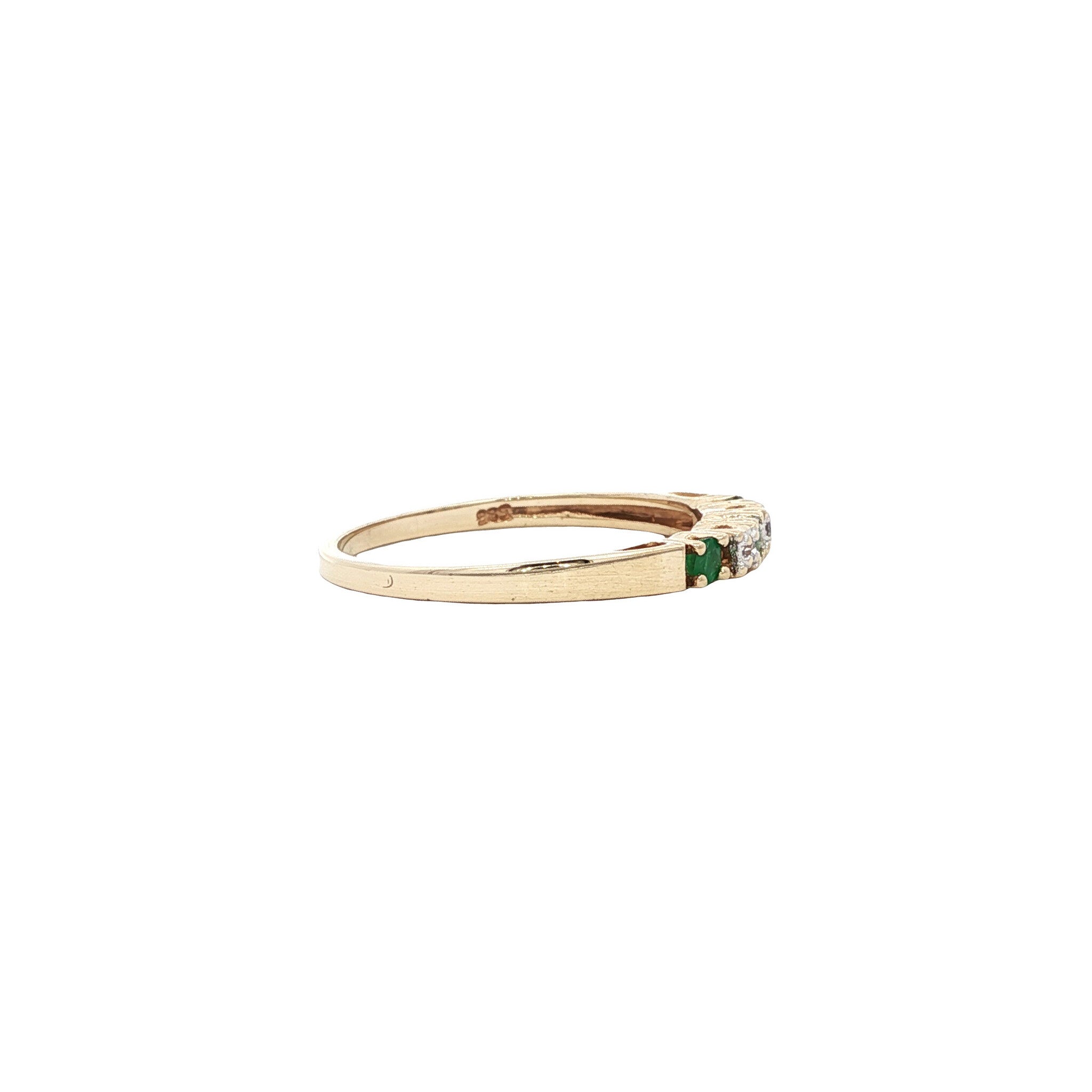 Gouden ring met smaragd en diamant 14 kt