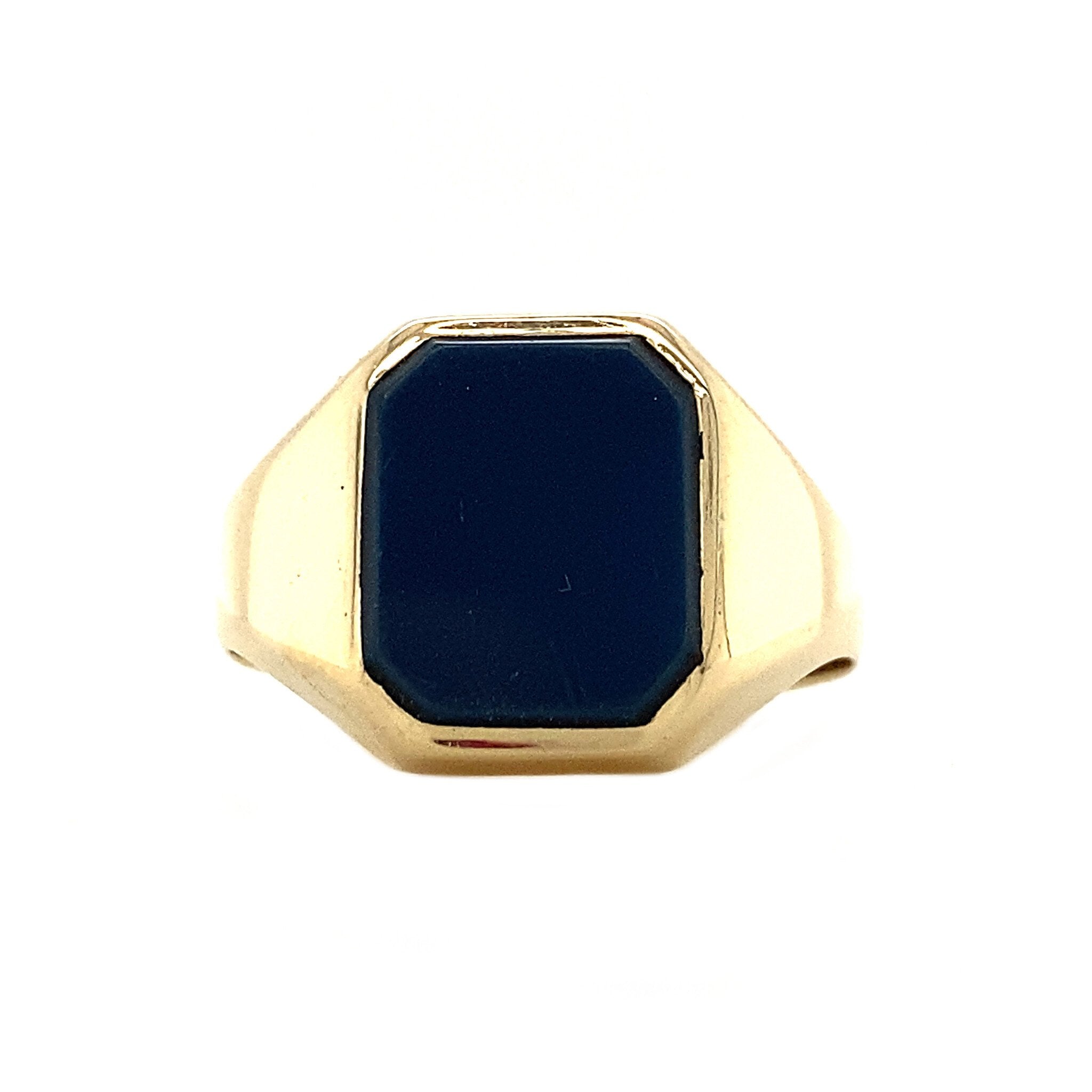 14 kt gold signet ring with blue layered stone