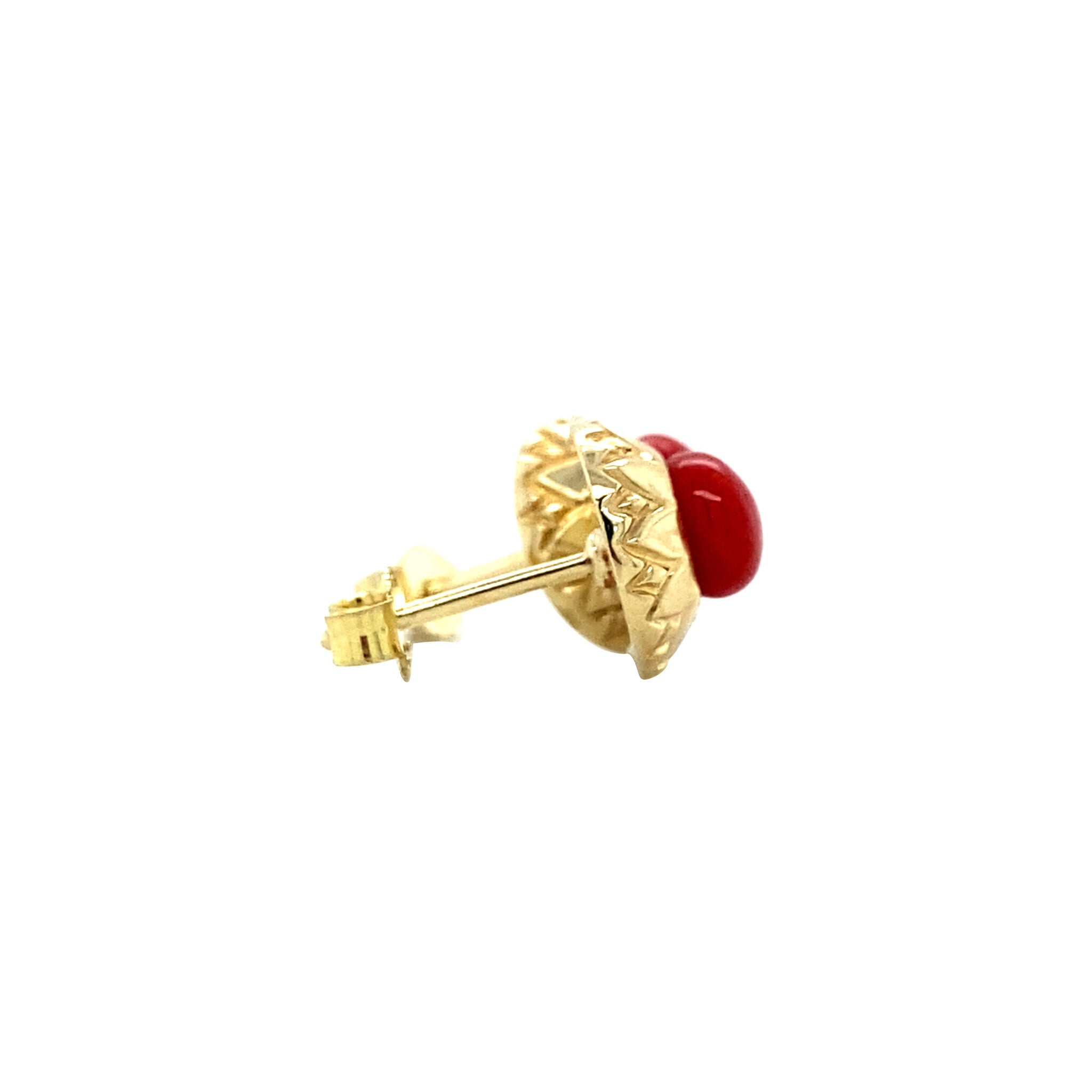 Gold ear studs with blood coral 14 krt