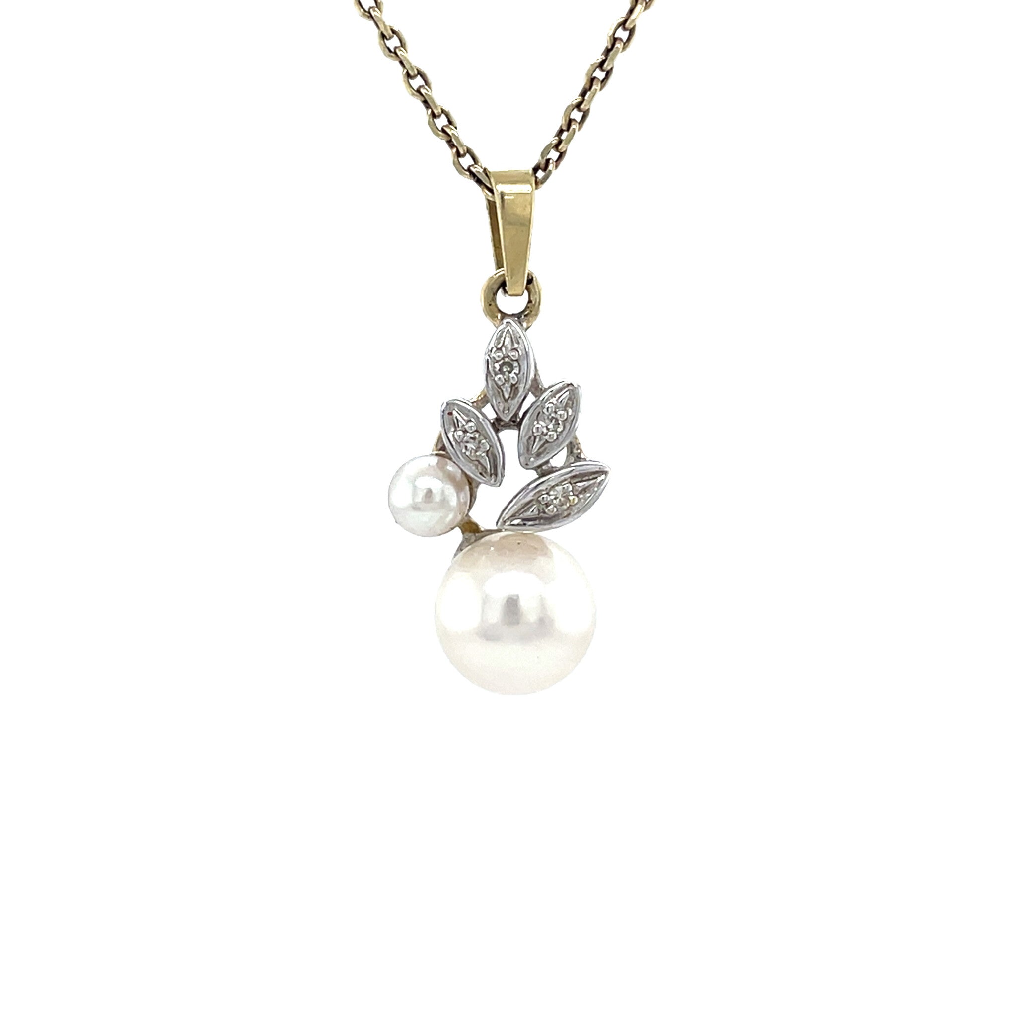 Gouden vintage hanger met parel en diamant 14 krt