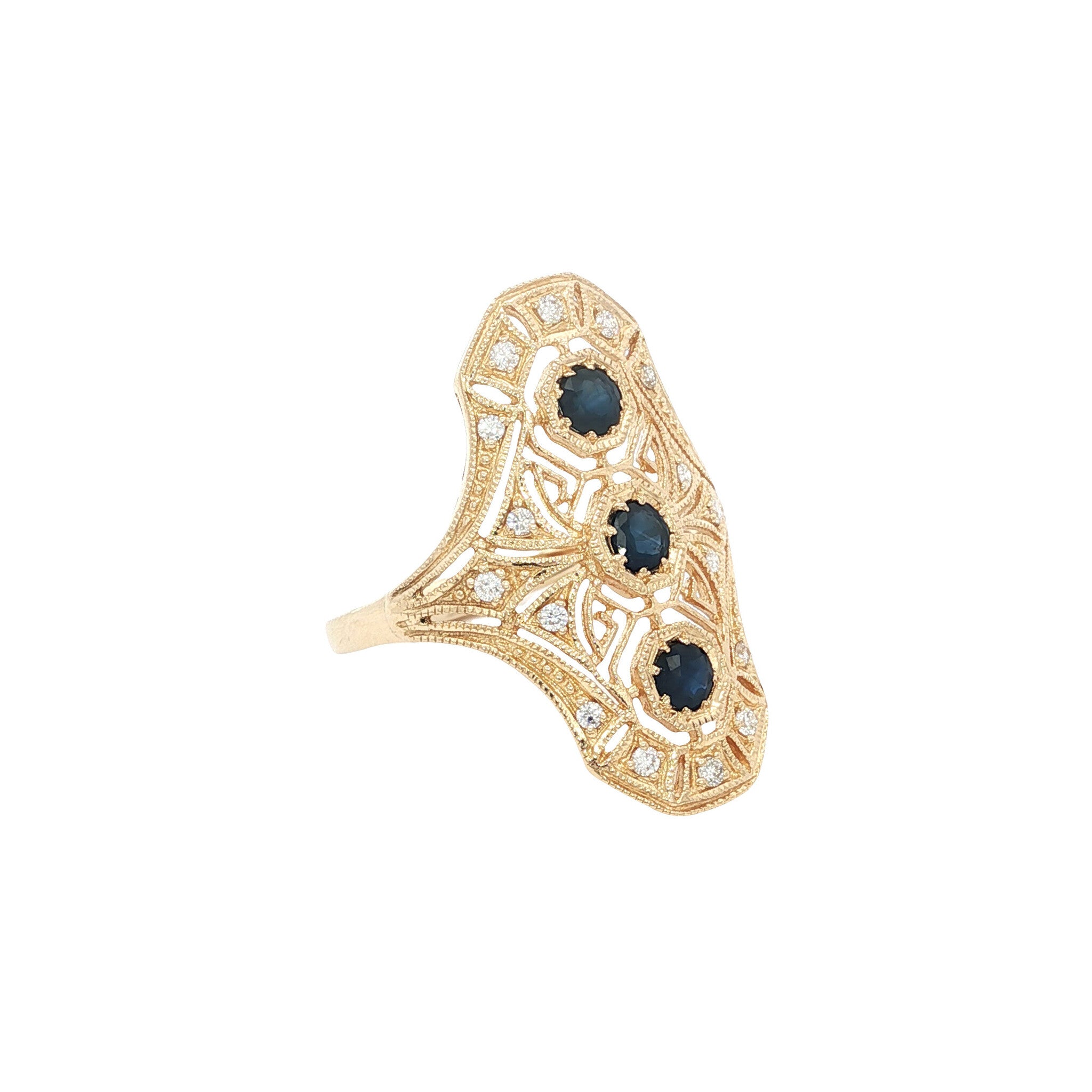Gold ring with sapphire and diamond 14 kt