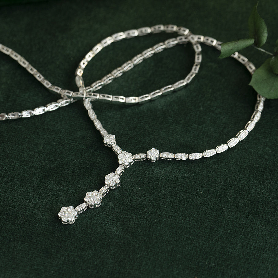 Witgouden vintage entourage collier met diamant 18 krt