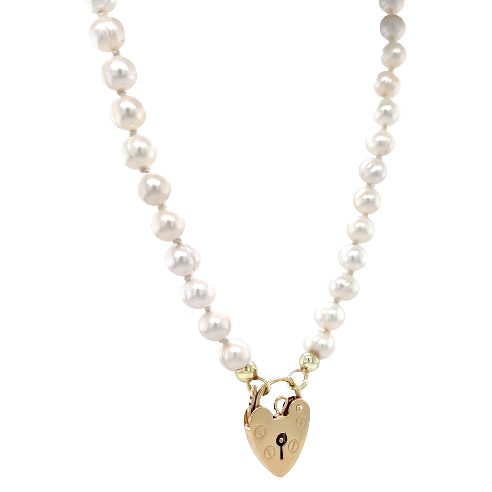 Vintage parel collier met hart sluiting 9 krt