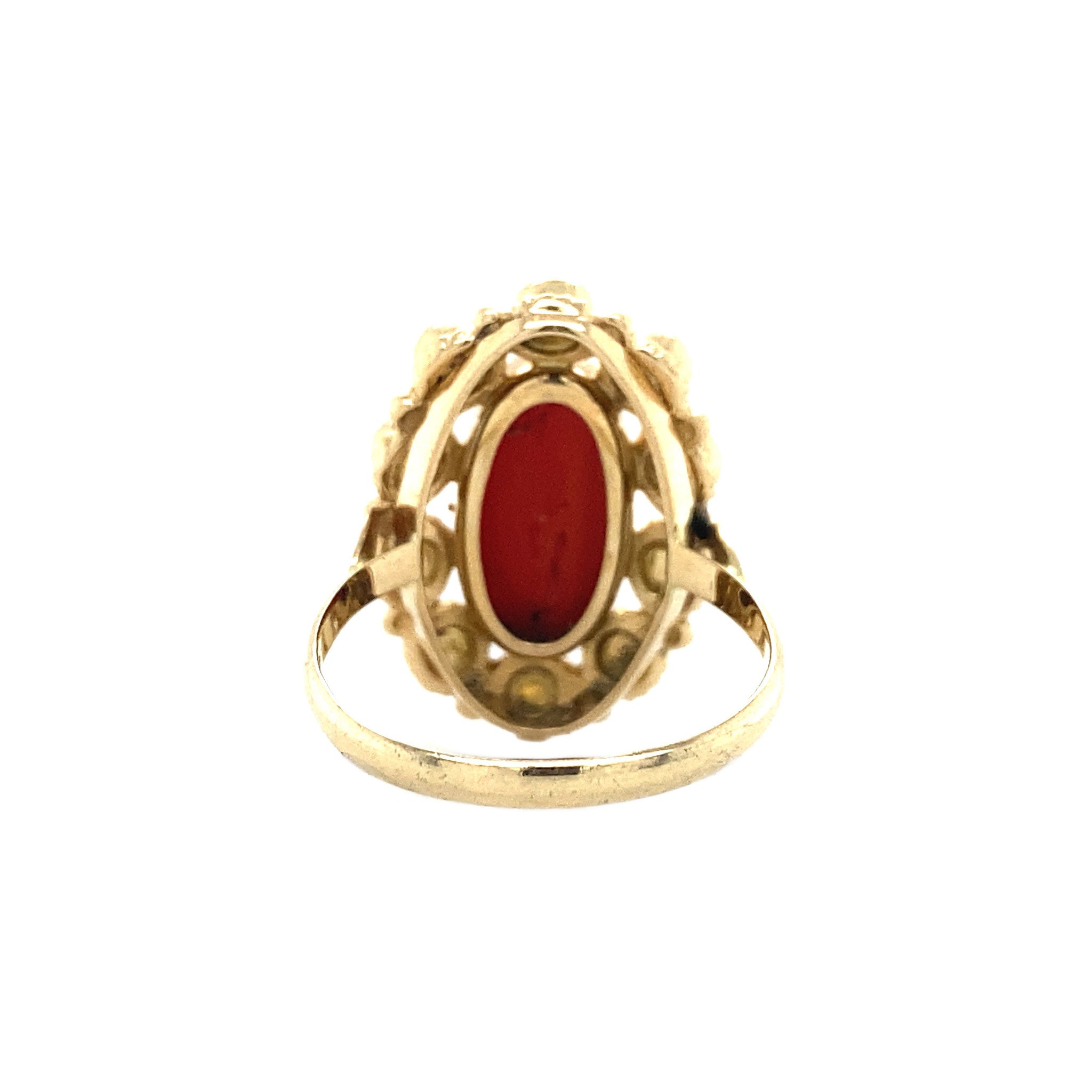 Gouden entourage ring met bloedkoraal 14 krt