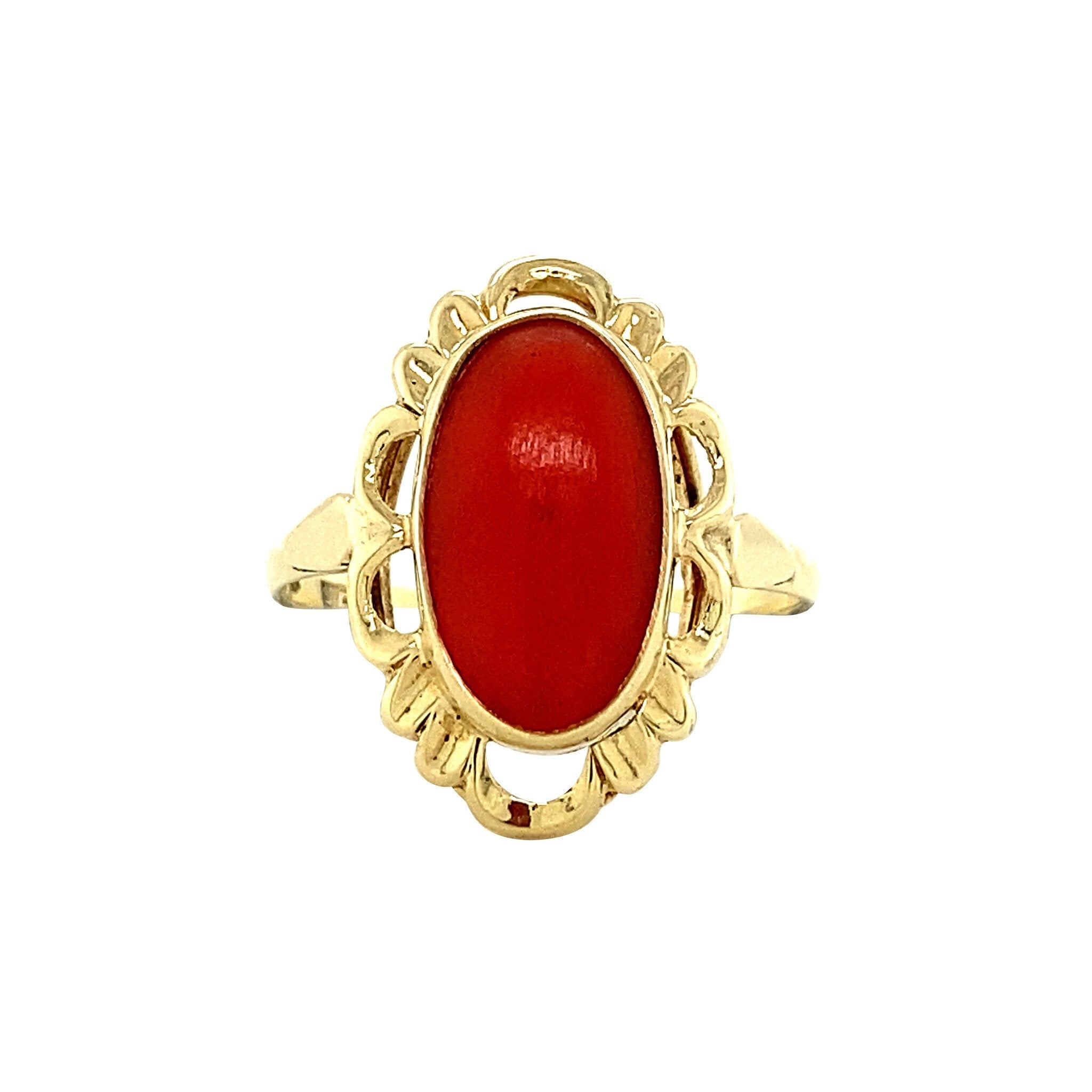 Gouden ring met bloedkoraal 14 krt