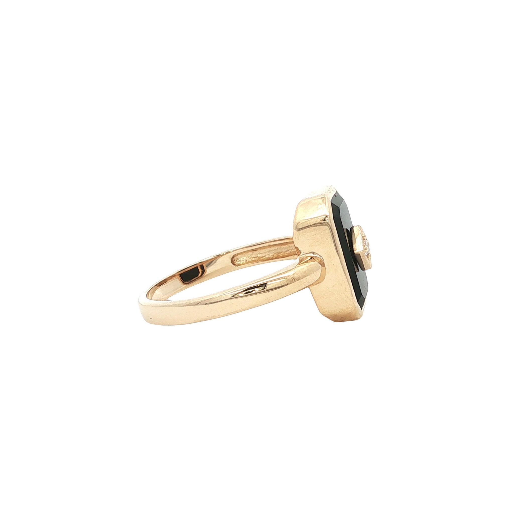 Gouden ring met diamant en onyx 14 kt