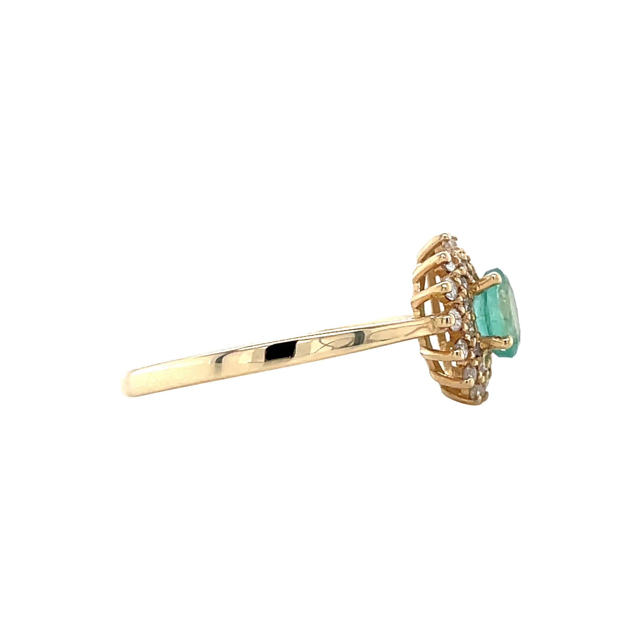 Gouden vintage dubbele entourage ring met smaragd en diamant 14 krt