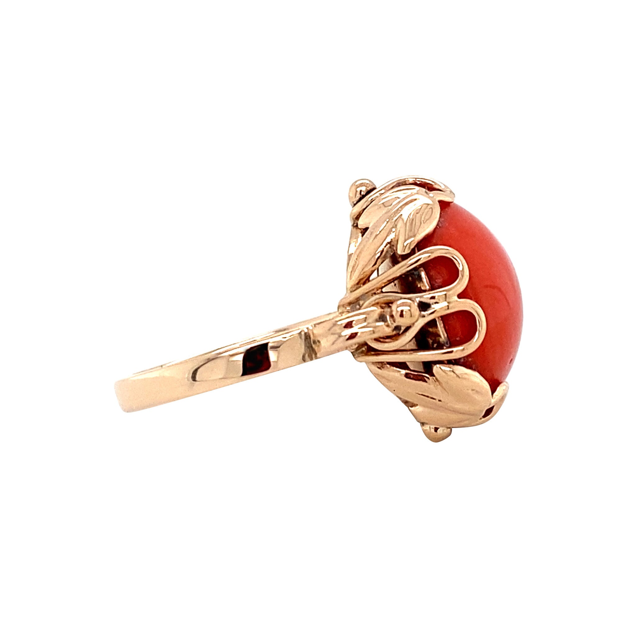Gouden ring met bloedkoraal 14 krt