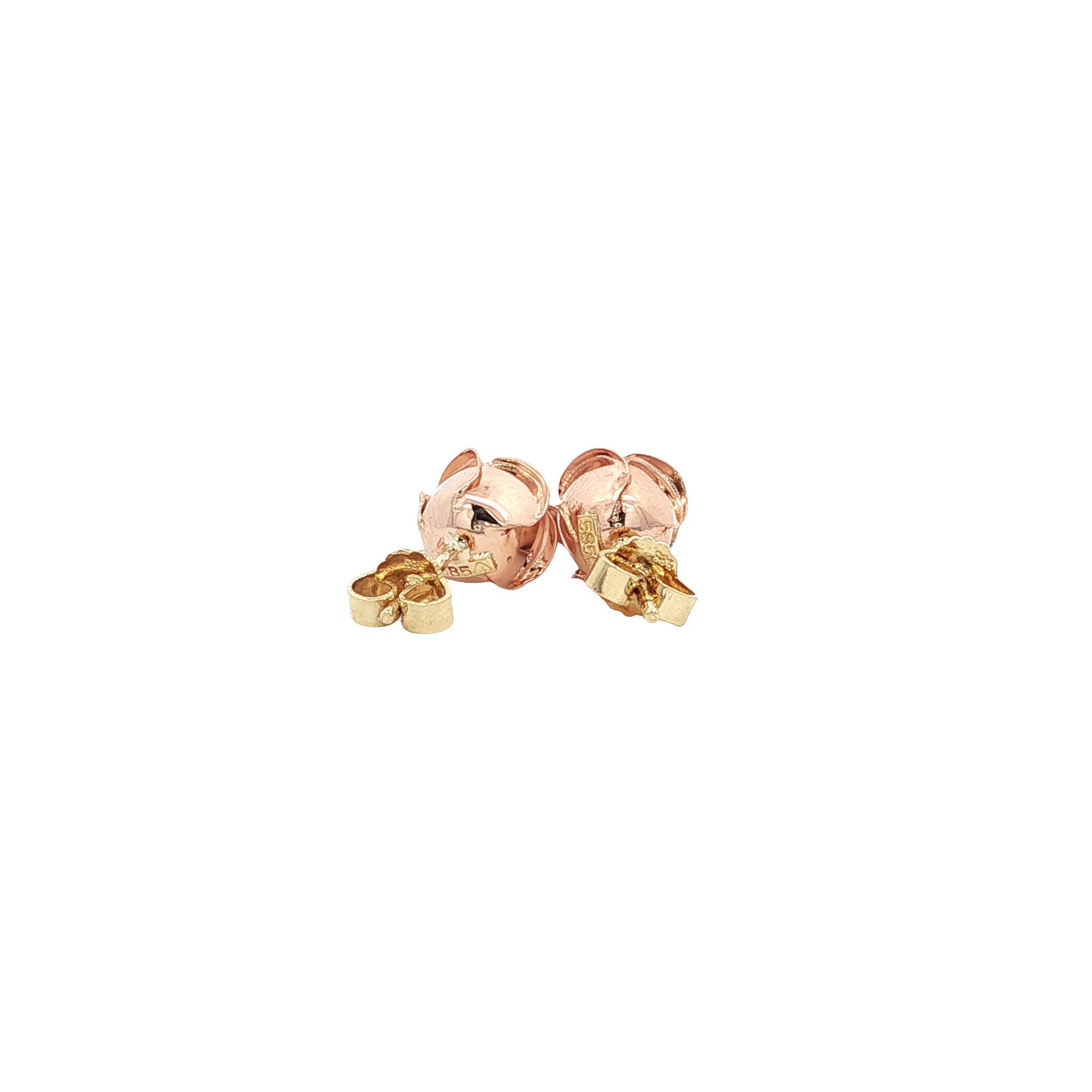 Bicolour gold vintage rose stud earrings 14 kt
