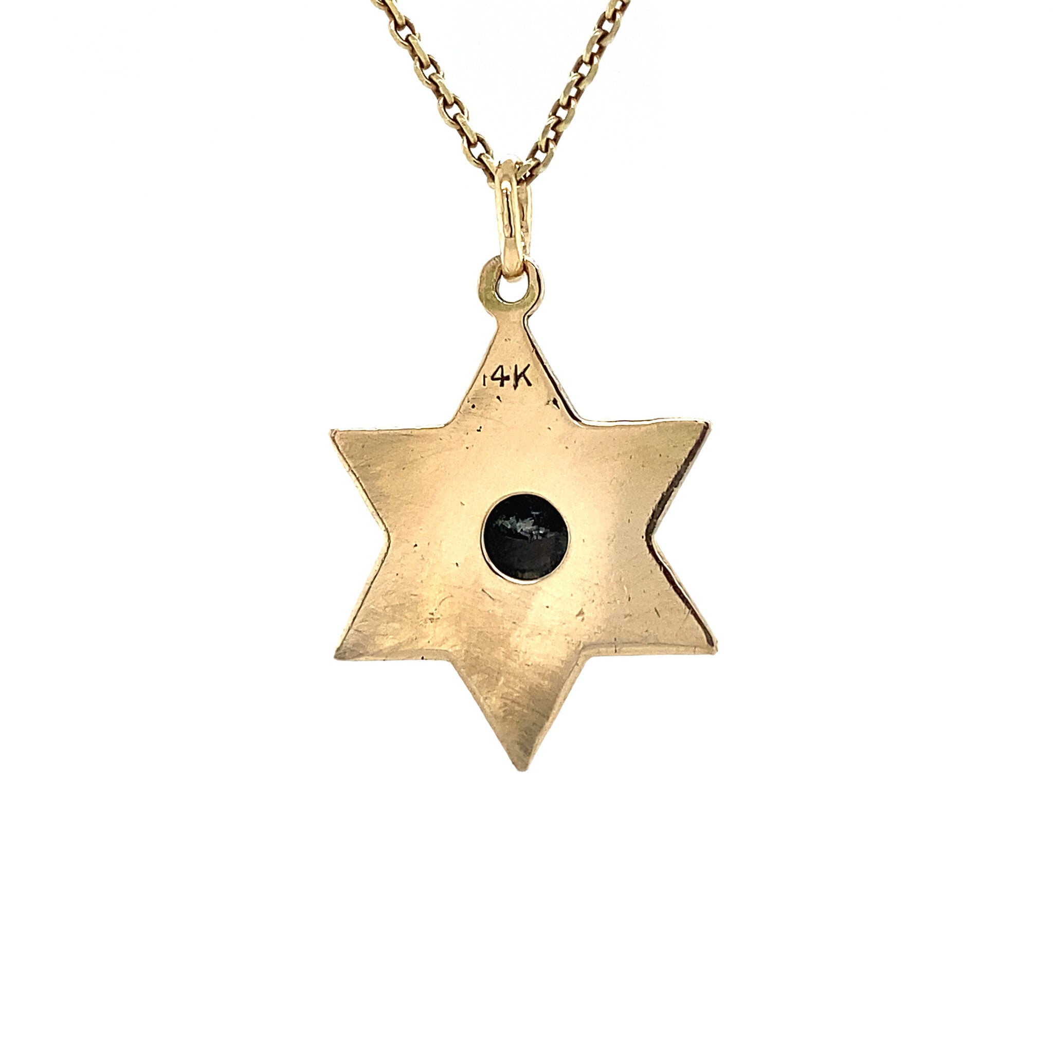 Gouden ster hanger met emaille en melkopaal 14 krt
