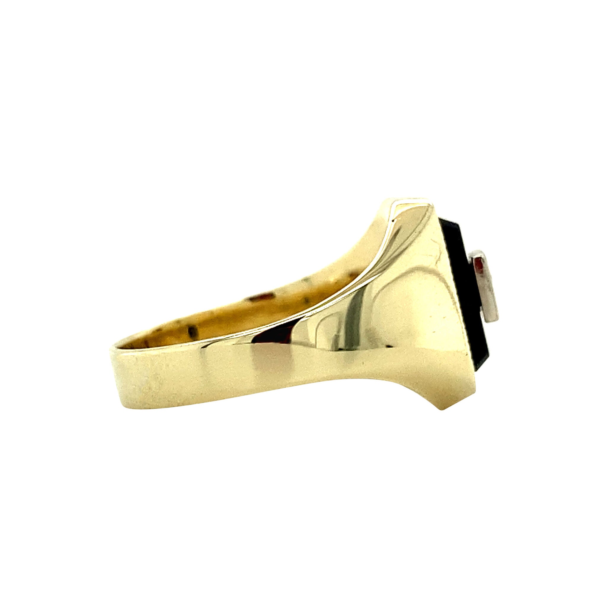 Gold ring with onyx and zirconia 14 kt