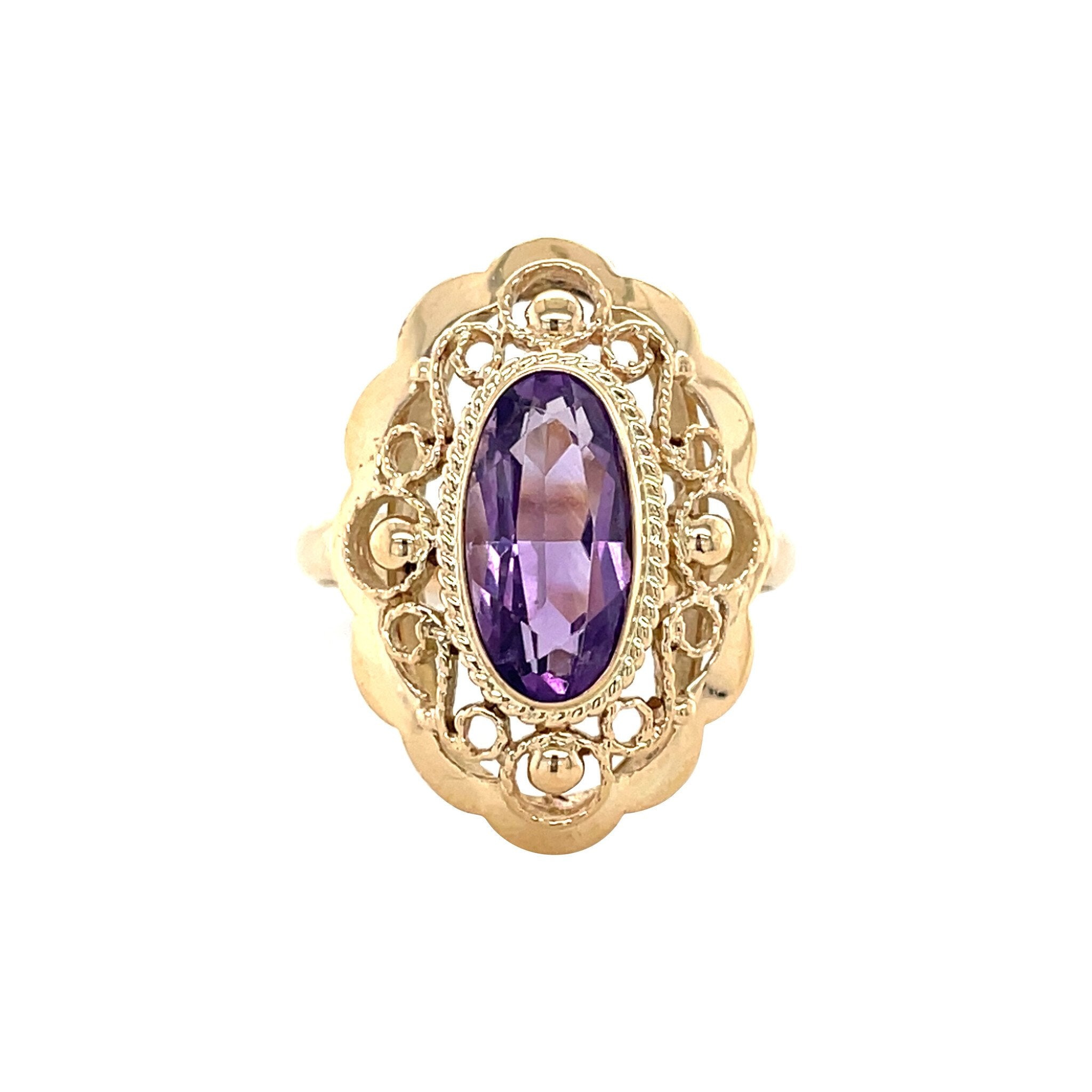 Gouden vintage ring met amethist 14 krt