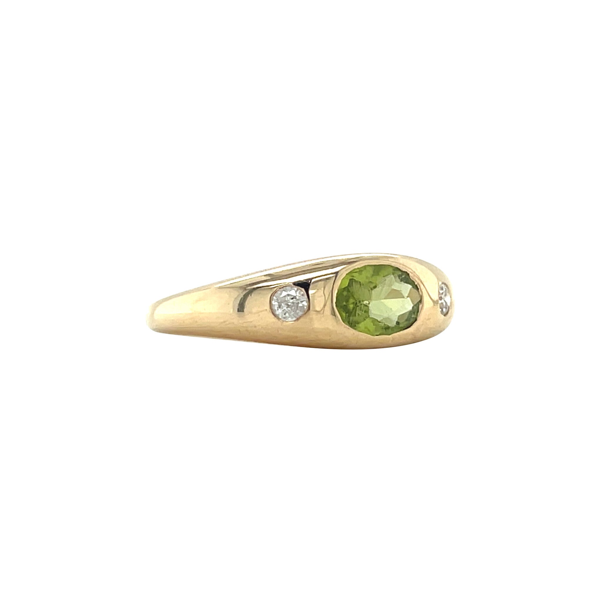 Gouden vintage ring met peridoot en diamant 14 kt