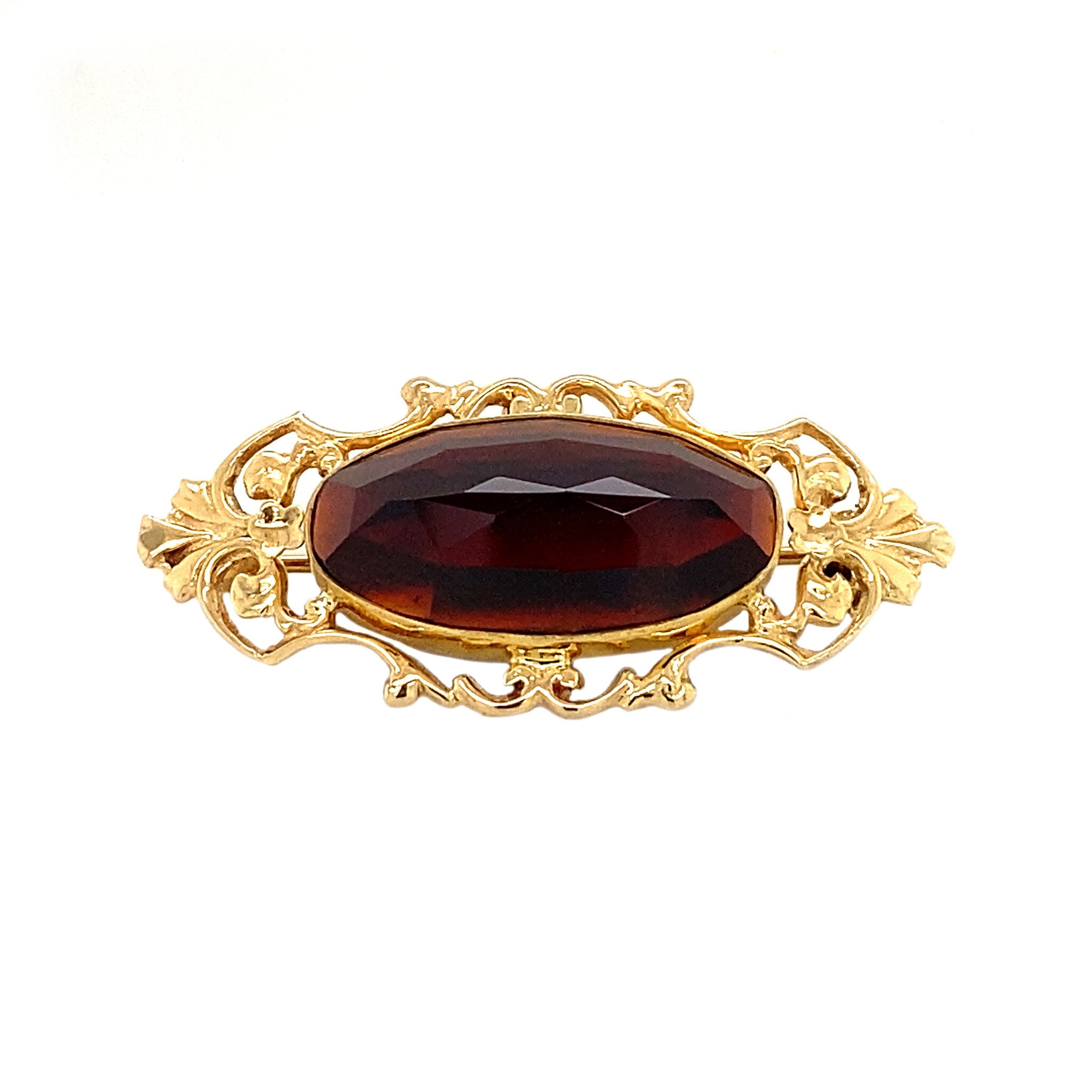 Gouden broche met granaat 14 krt