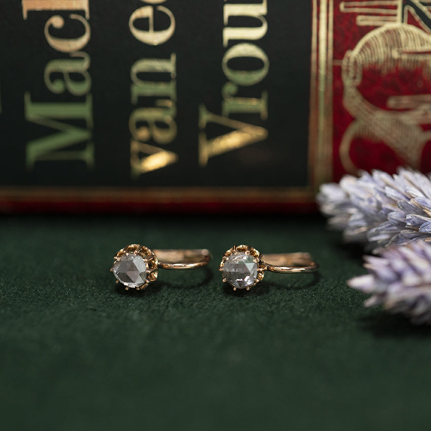 Vintage 14 kt rose-gold drop earrings with rose diamond