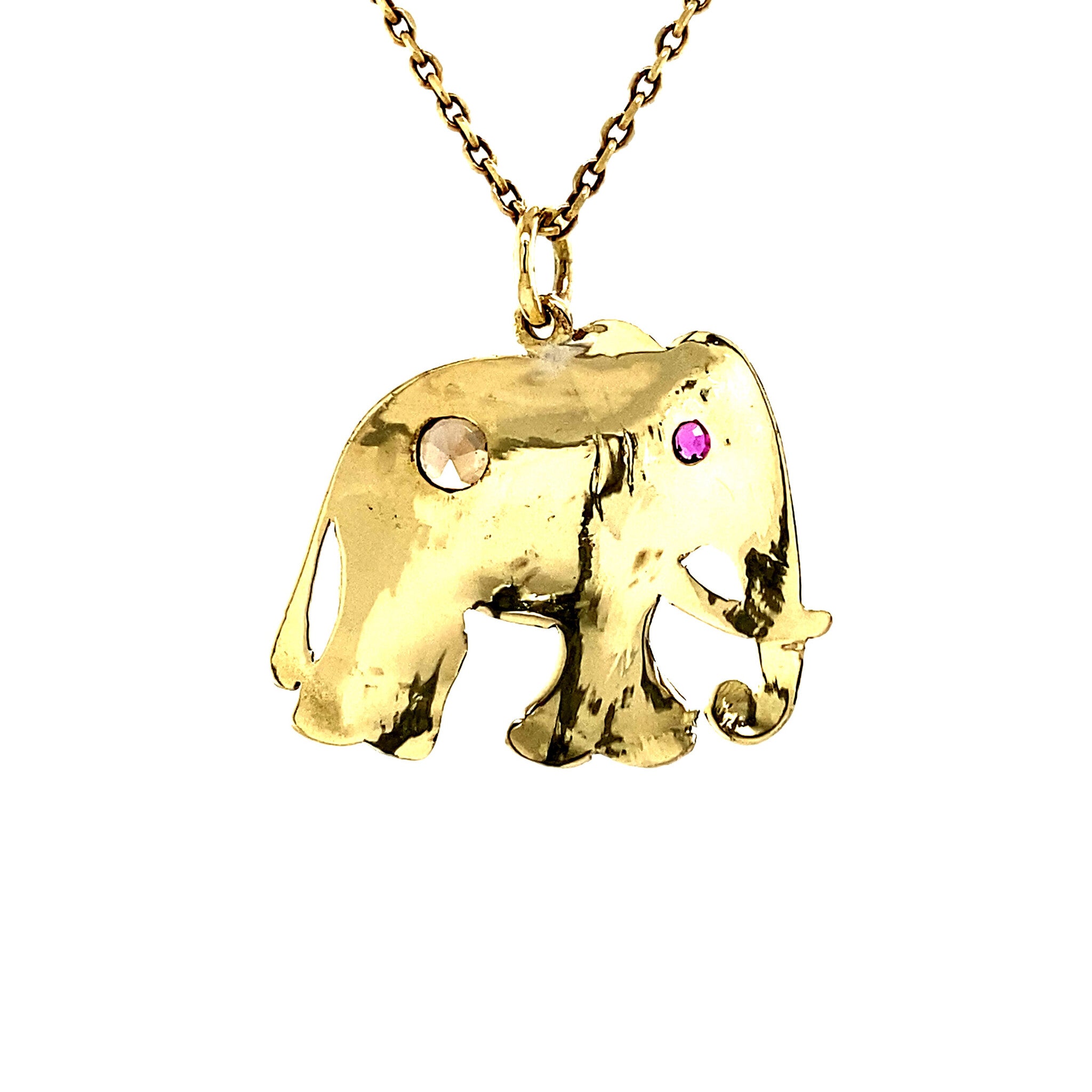 Olifant hanger met robijn en zirkoon 12 krt